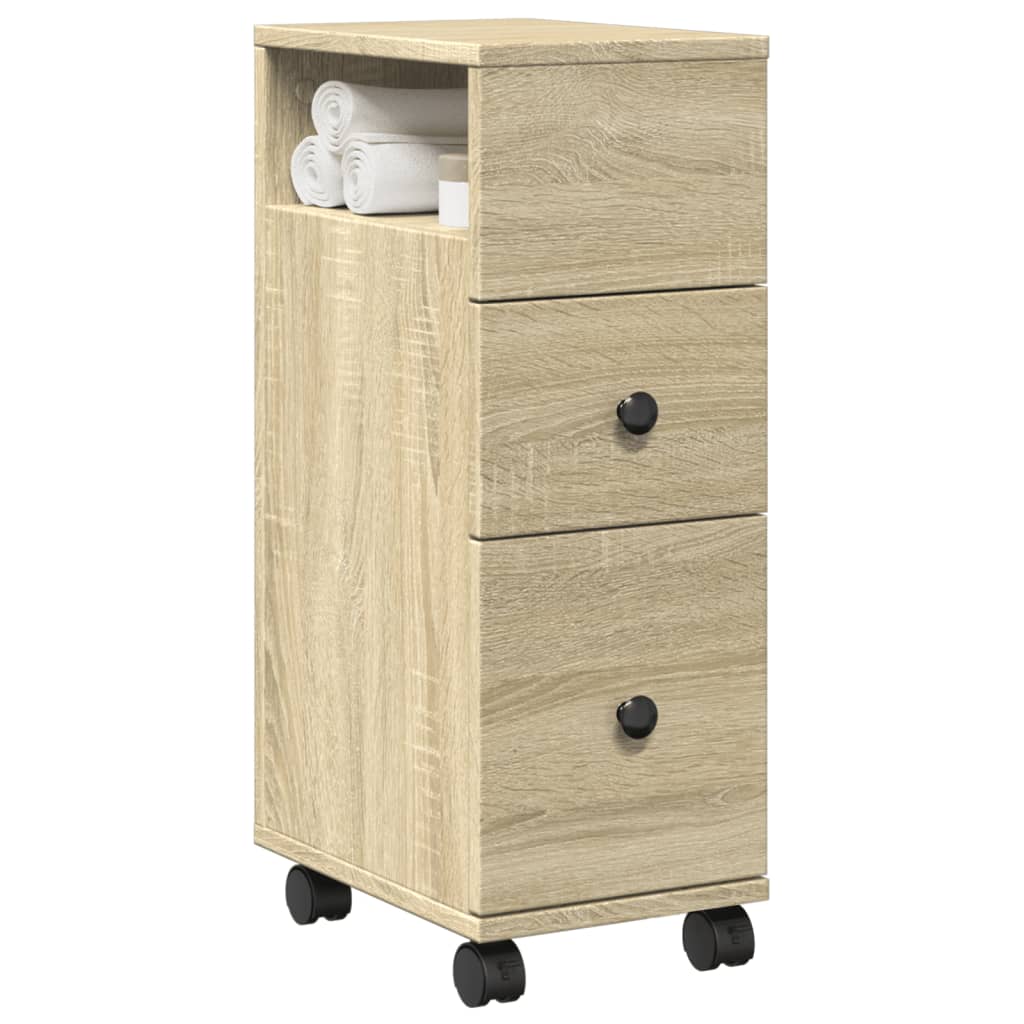 Narrow Bathroom Cabinet with Wheels Sonoma Oak Engineered Wood - Bargainia.com - 8721158400321 - 855234