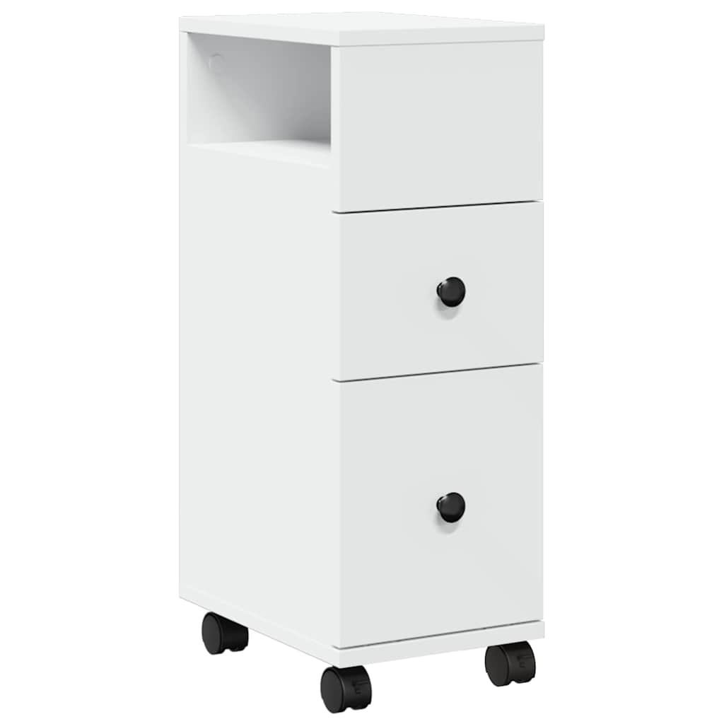 Narrow Bathroom Cabinet with Wheels White Engineered Wood - Bargainia.com - 8721158400307 - 855232