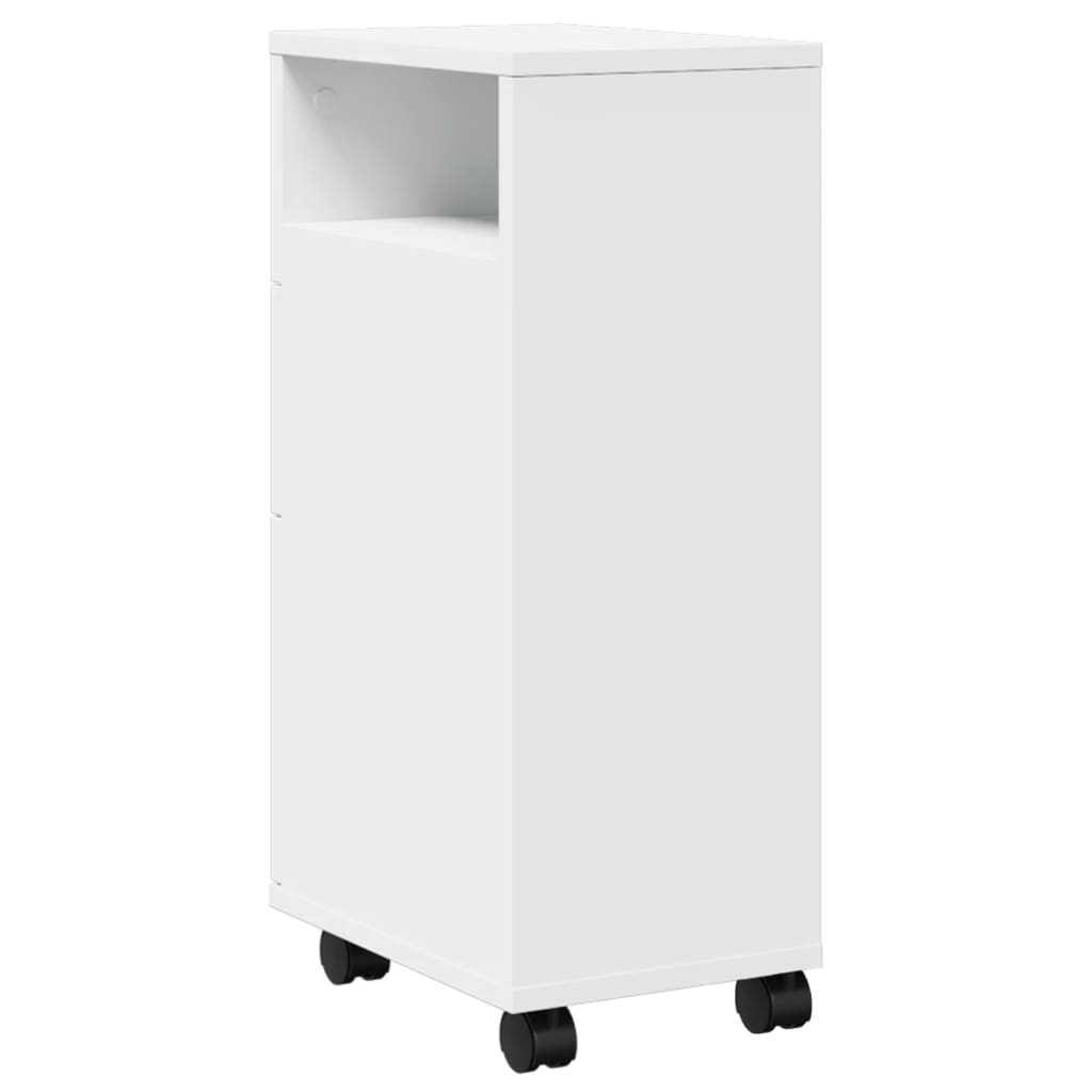 Narrow Bathroom Cabinet with Wheels White Engineered Wood - Bargainia.com - 8721158400307 - 855232