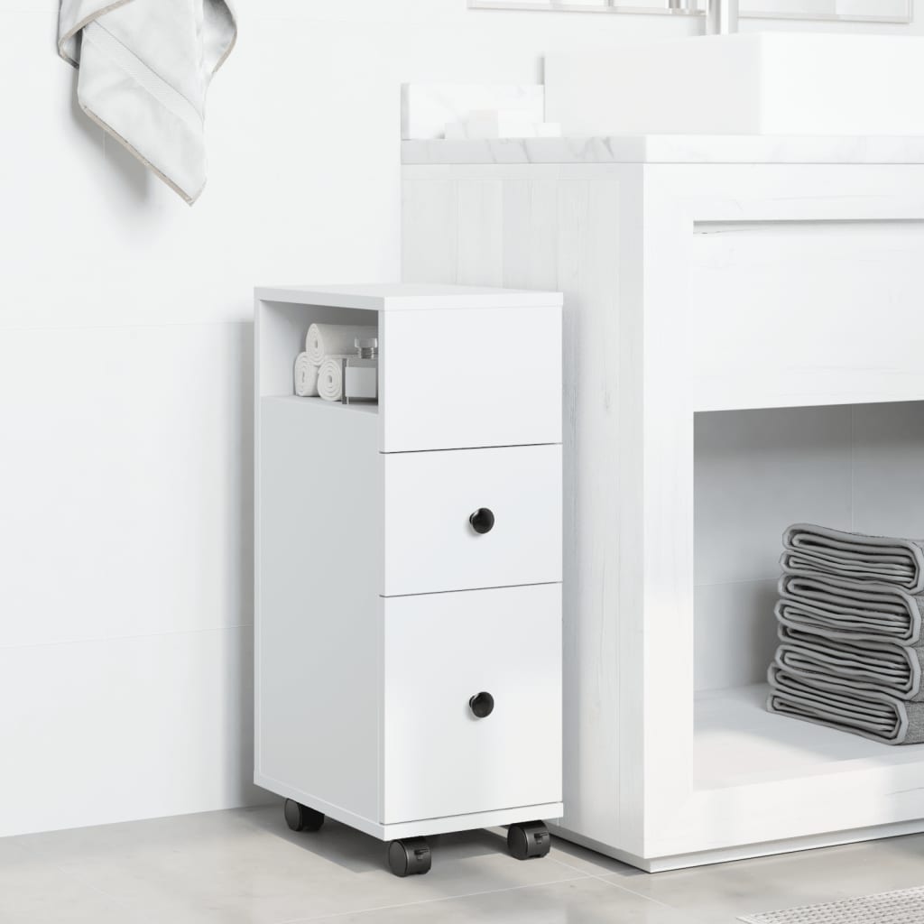 Narrow Bathroom Cabinet with Wheels White Engineered Wood - Bargainia.com - 8721158400307 - 855232