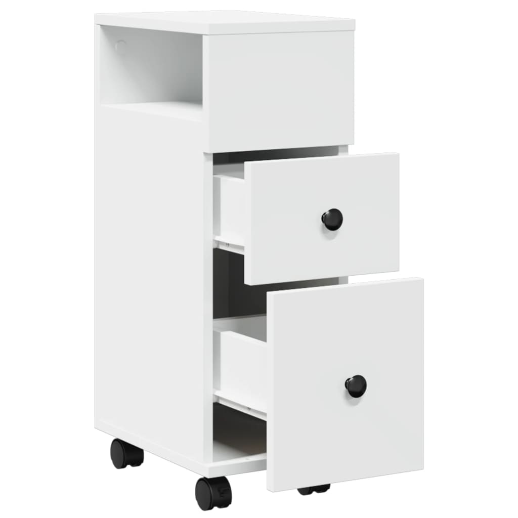 Narrow Bathroom Cabinet with Wheels White Engineered Wood - Bargainia.com - 8721158400307 - 855232