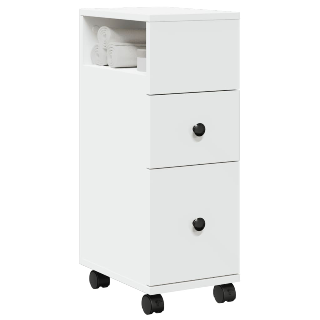 Narrow Bathroom Cabinet with Wheels White Engineered Wood - Bargainia.com - 8721158400307 - 855232