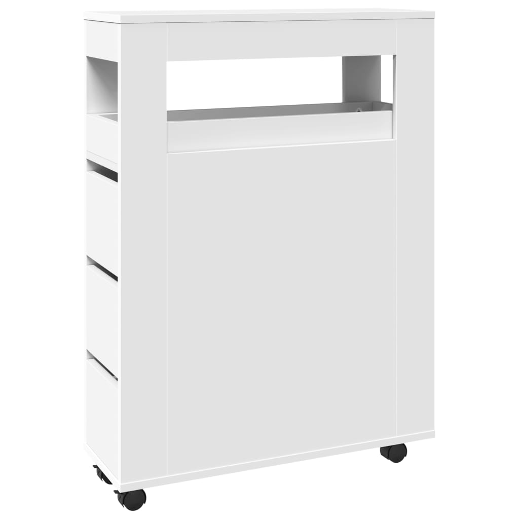 Narrow Bathroom Cabinet with Wheels White Engineered Wood - Bargainia.com - 8721158400666 - 855268