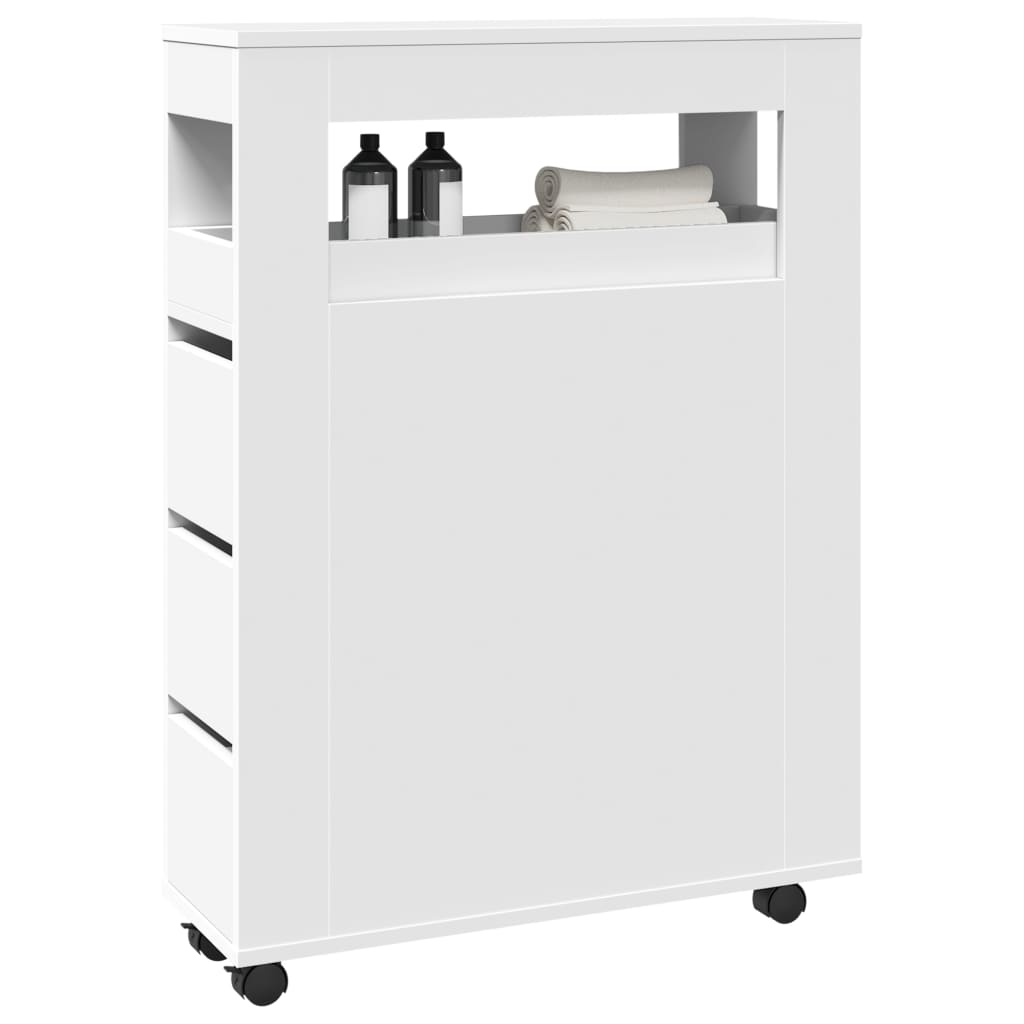 Narrow Bathroom Cabinet with Wheels White Engineered Wood - Bargainia.com - 8721158400666 - 855268