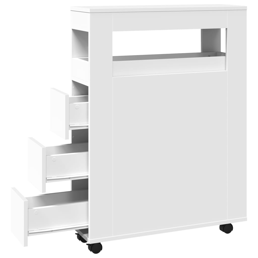 Narrow Bathroom Cabinet with Wheels White Engineered Wood - Bargainia.com - 8721158400666 - 855268
