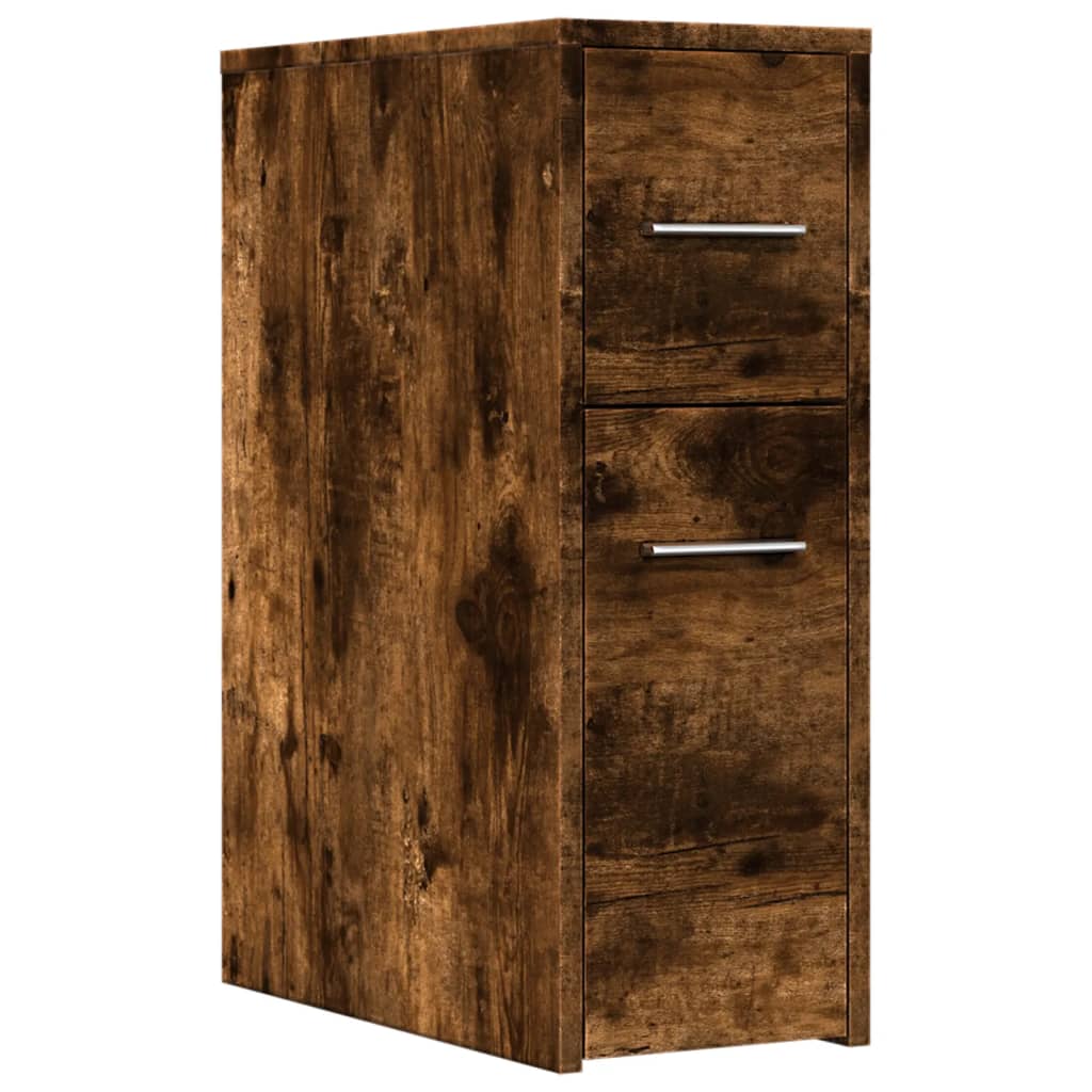 Narrow Bathroom Cupboard with Wheels Smoked Oak Engineered Wood - Bargainia.com - 