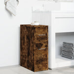 Narrow Bathroom Cupboard with Wheels Smoked Oak Engineered Wood - Bargainia.com - 