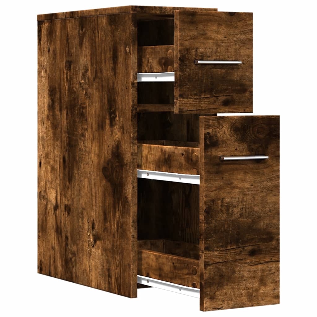 Narrow Bathroom Cupboard with Wheels Smoked Oak Engineered Wood - Bargainia.com - 8721158400796 - 855281