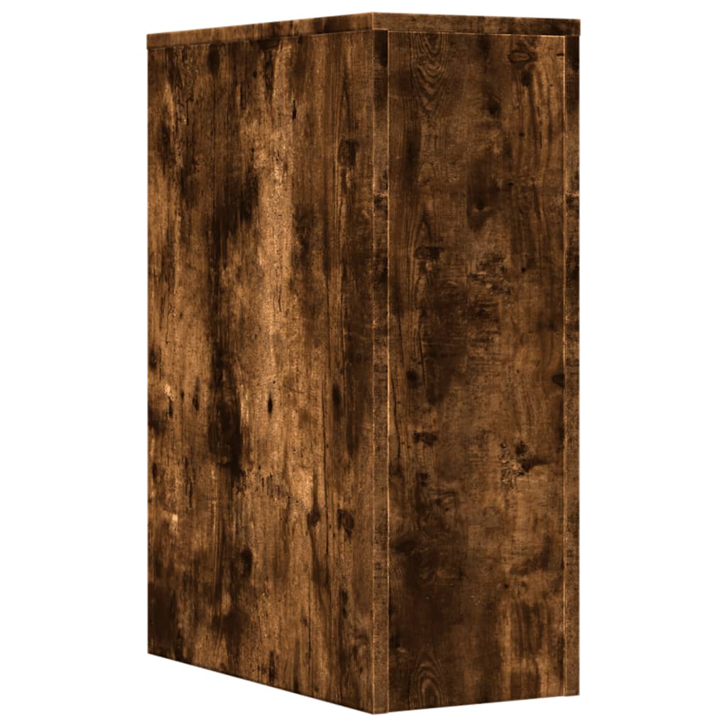 Narrow Bathroom Cupboard with Wheels Smoked Oak Engineered Wood - Bargainia.com - 