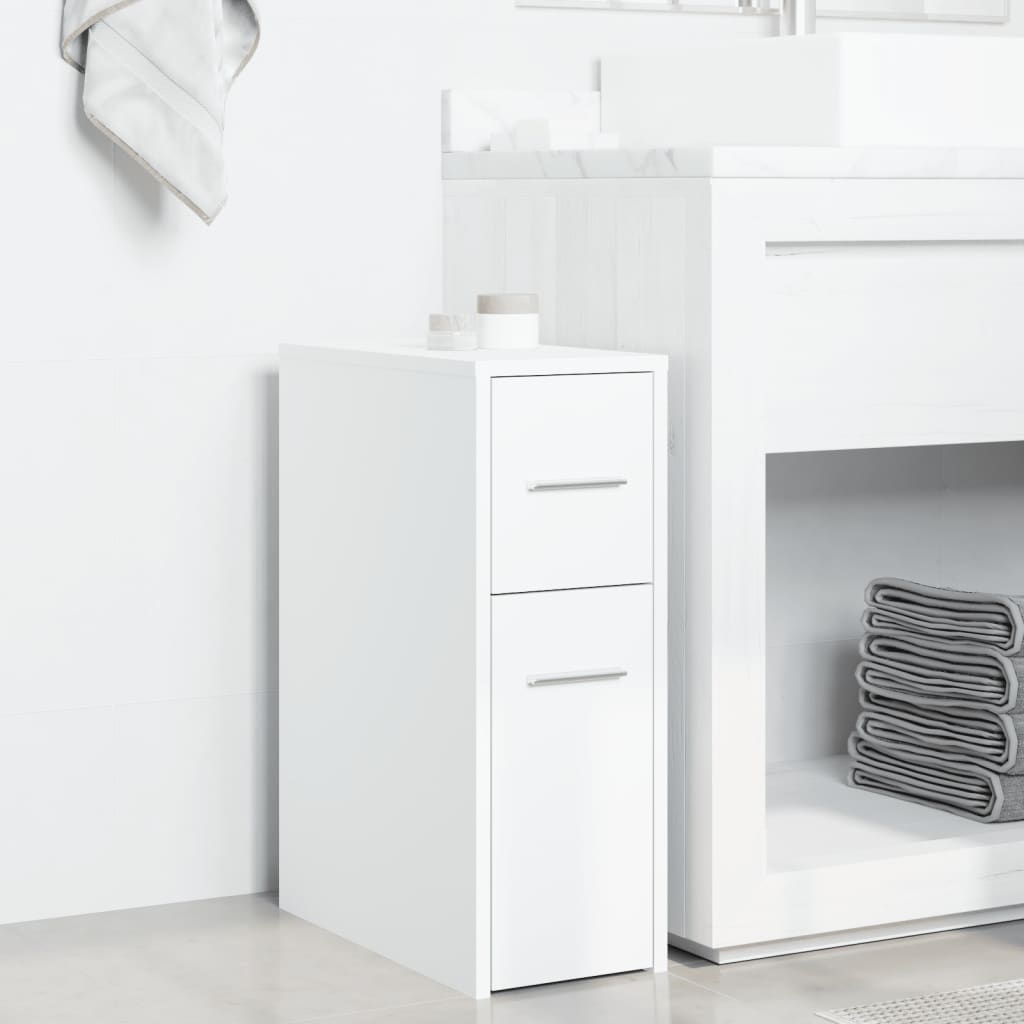 Narrow Bathroom Cupboard with Wheels White Engineered Wood - Bargainia.com - 8721158400758 - 855277