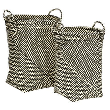 Nautical Set Of Two Black And White Woven Storage Baskets - Bargainia.com - 5018705340920