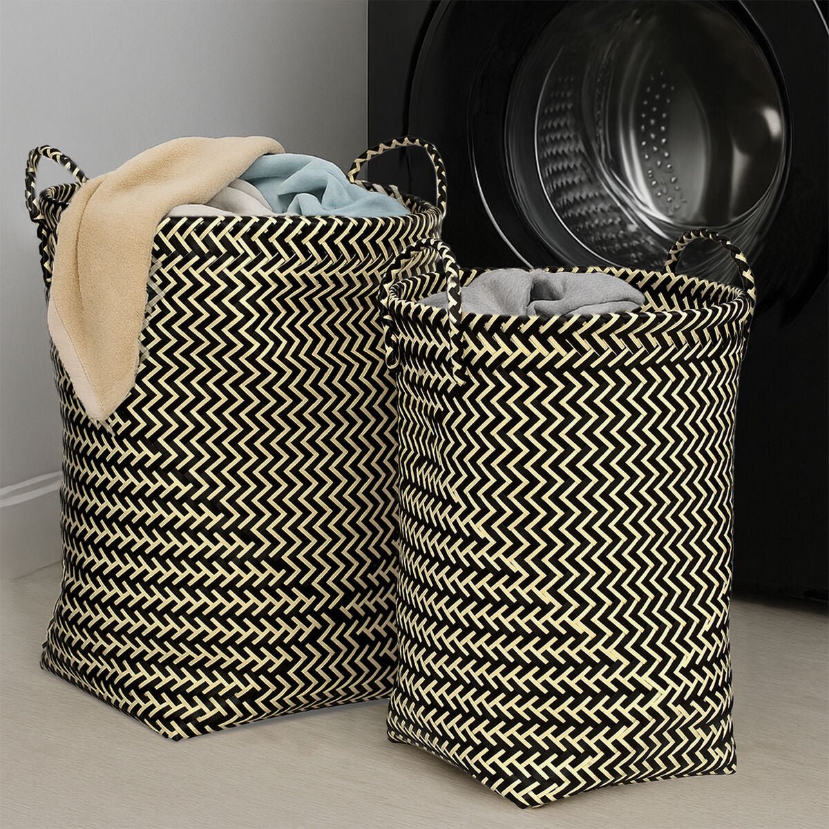 Nautical Set Of Two Black And White Woven Storage Baskets - Bargainia.com - 5018705340920