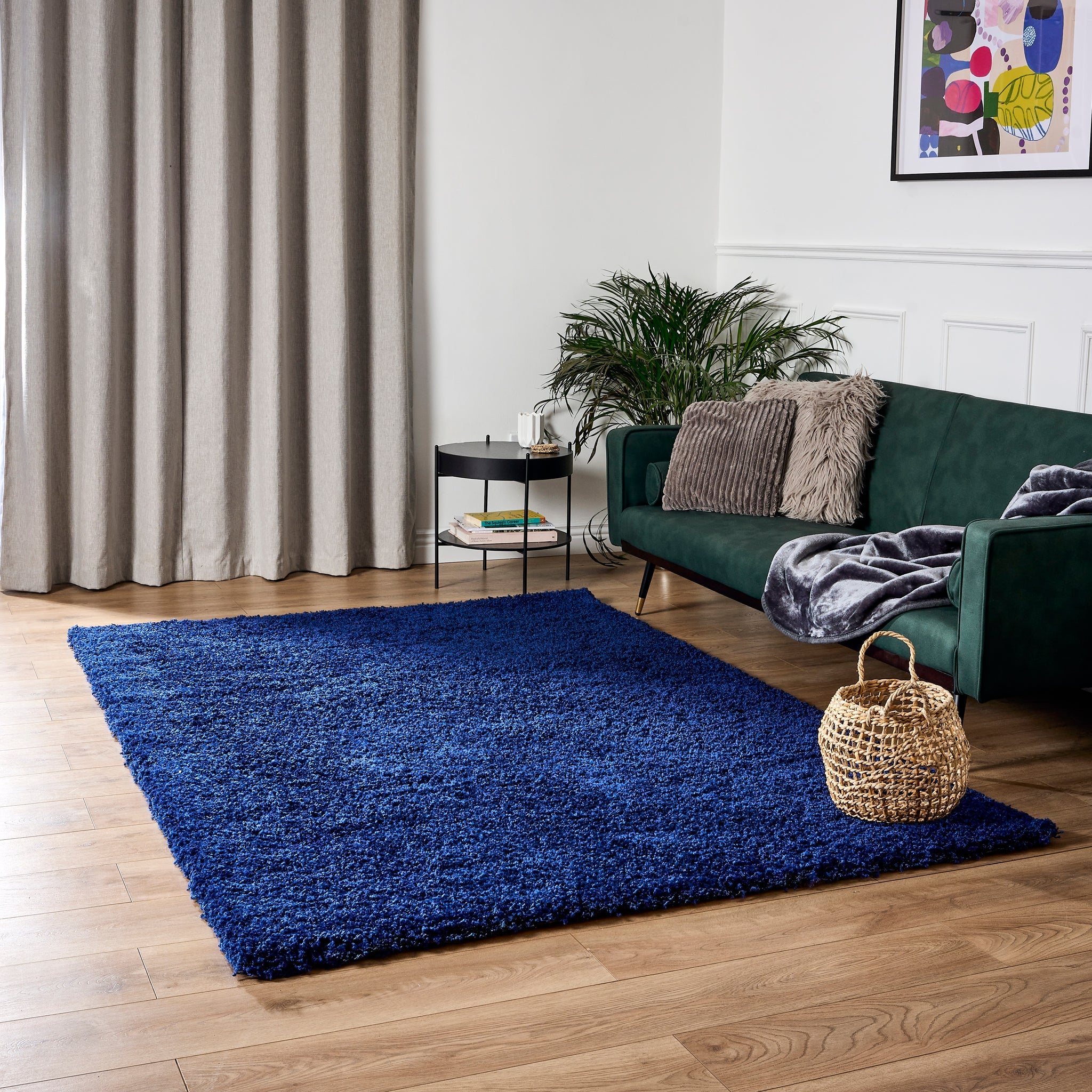 Navy Blue Thick Shaggy Rug - California - Bargainia.com - 