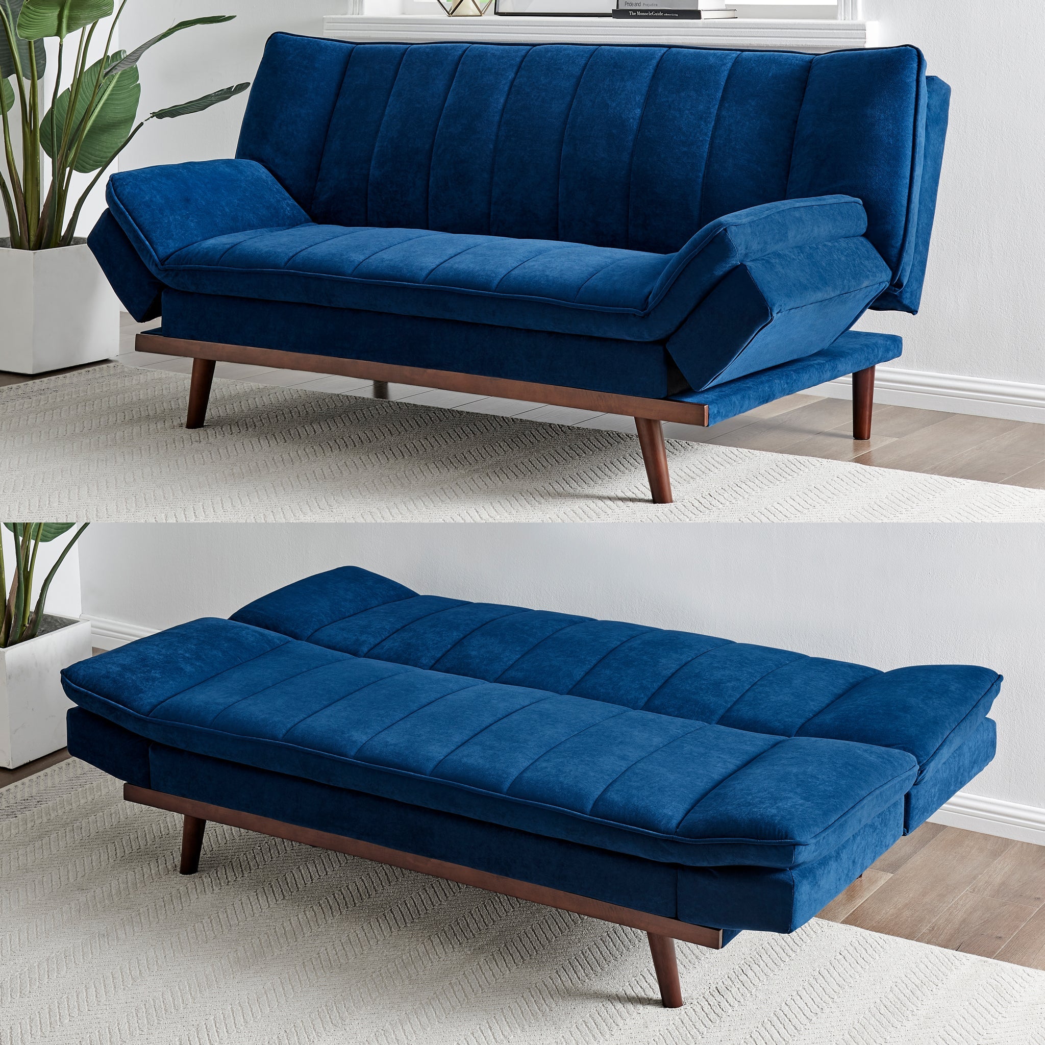 Navy Blue Velvet 3 Seater Sofa Bed - Mondaine Sofas Bargainia