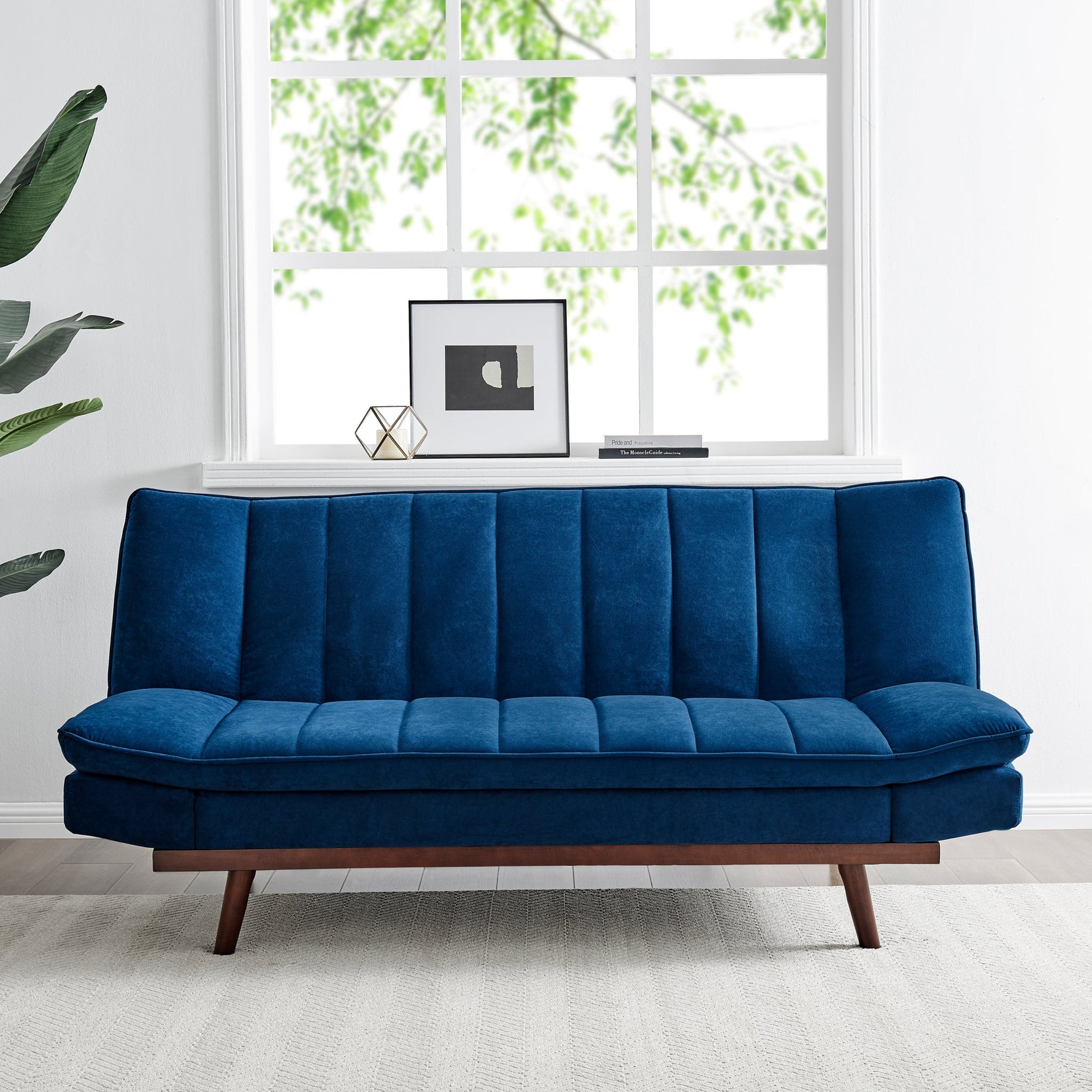 Navy Blue Velvet 3 Seater Sofa Bed - Mondaine - Bargainia.com - 