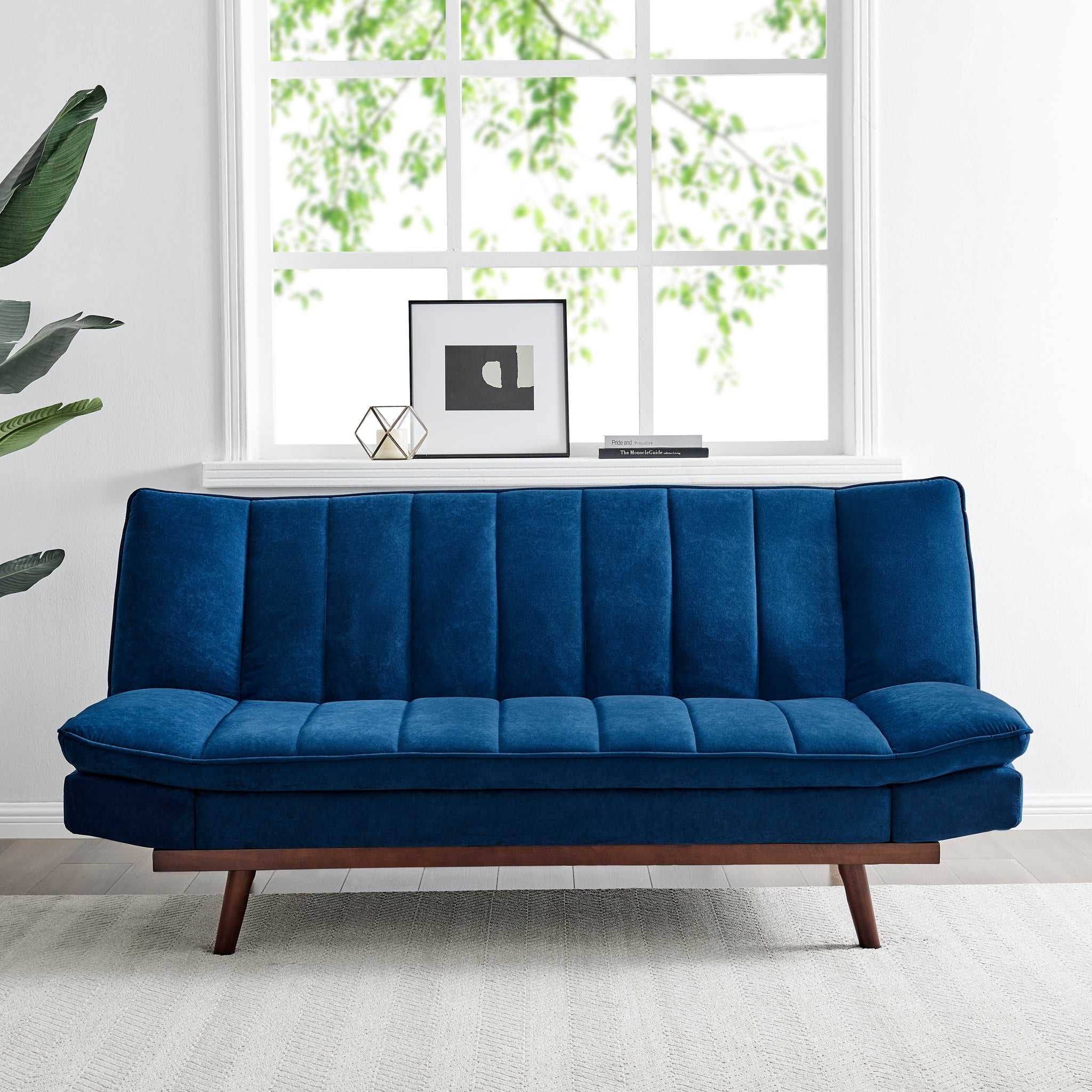 Navy Blue Velvet 3 Seater Sofa Bed - Mondaine Sofas Bargainia