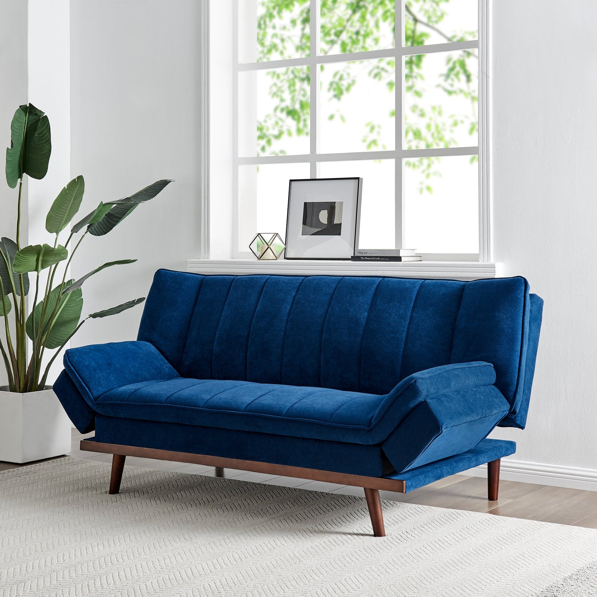 Navy Blue Velvet 3 Seater Sofa Bed - Mondaine Sofas Bargainia