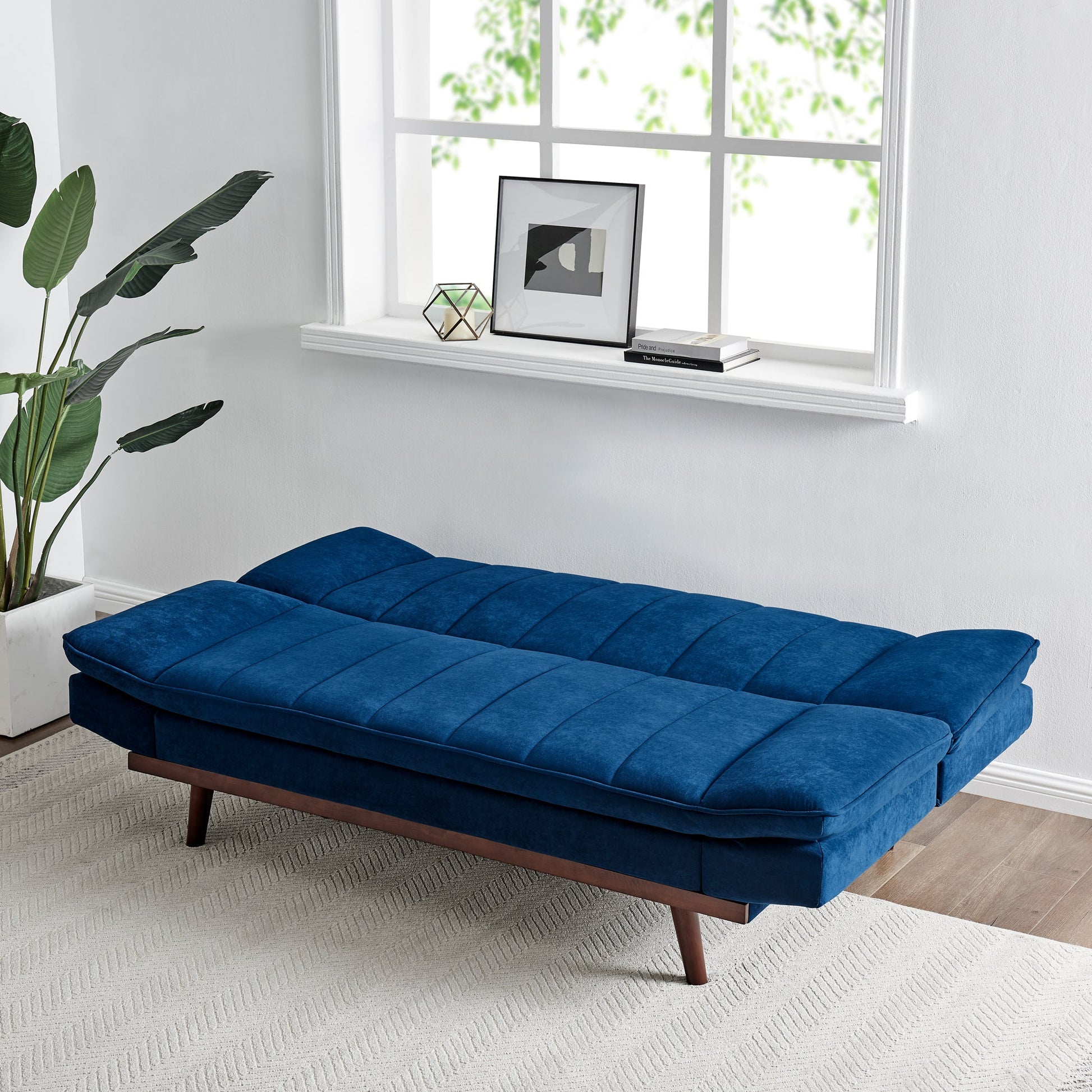 Navy Blue Velvet 3 Seater Sofa Bed - Mondaine Sofas Bargainia