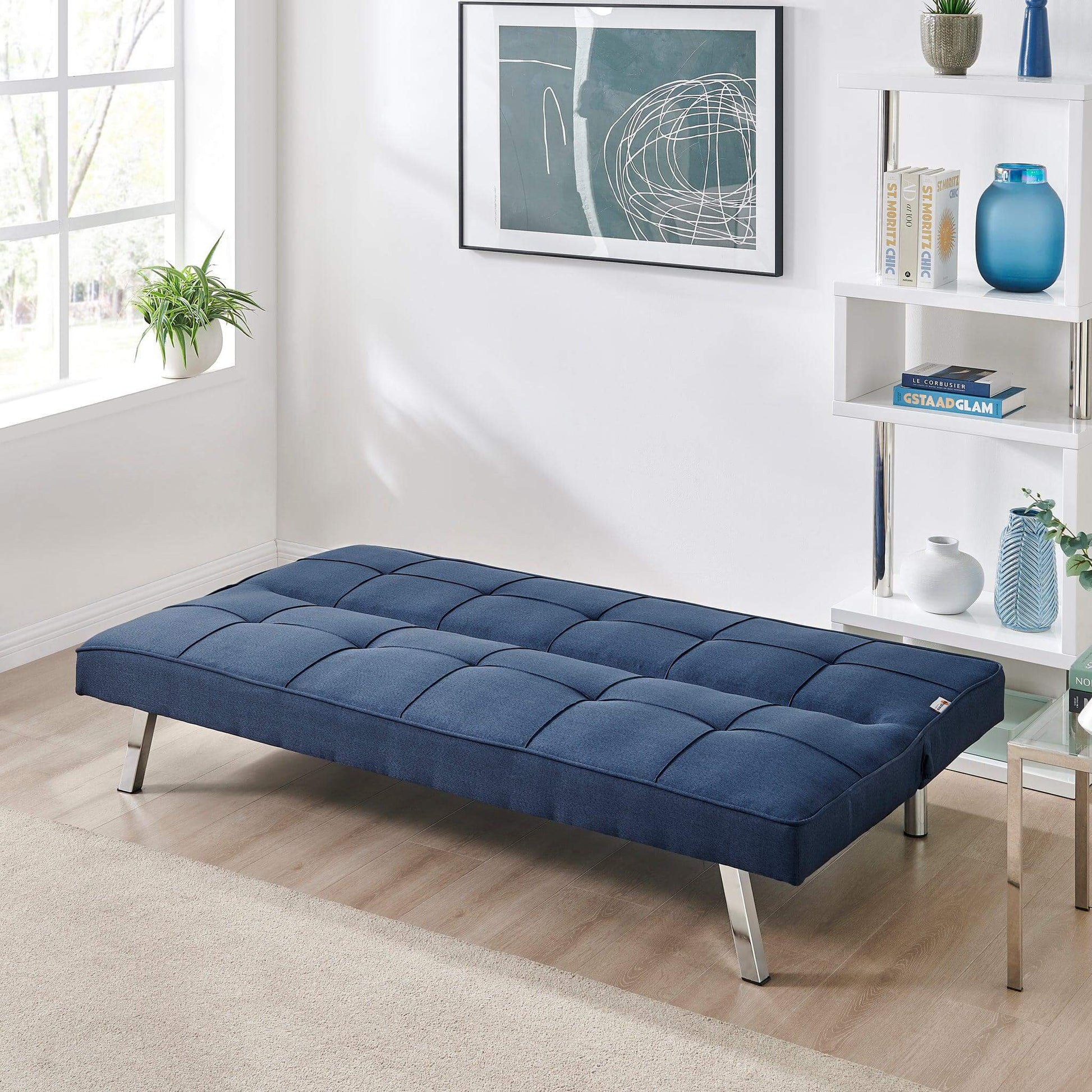 Navy Click Clack 3 Seater Sofa Bed - Britney Bargainia