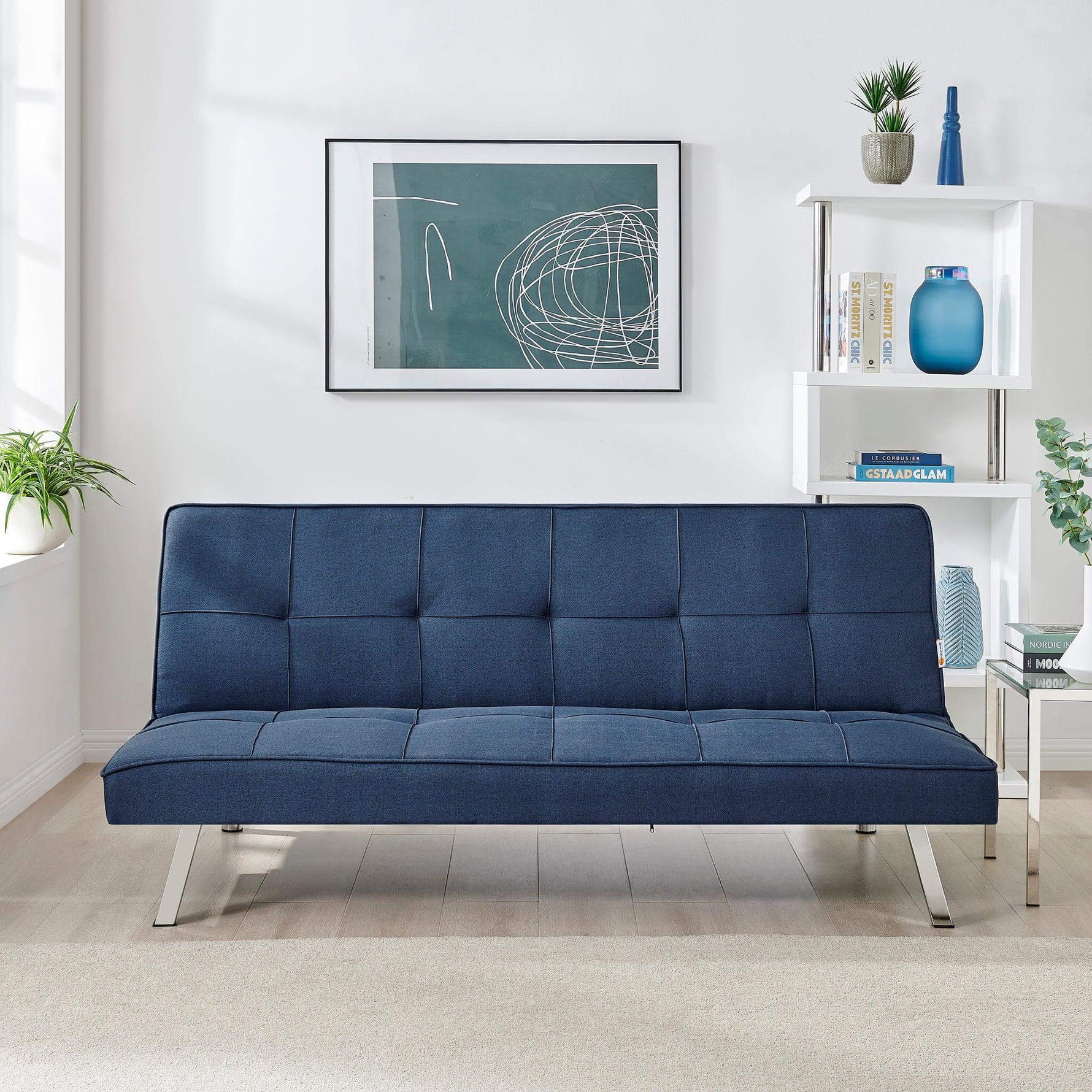 Navy Click Clack 3 Seater Sofa Bed - Britney - Bargainia.com - 