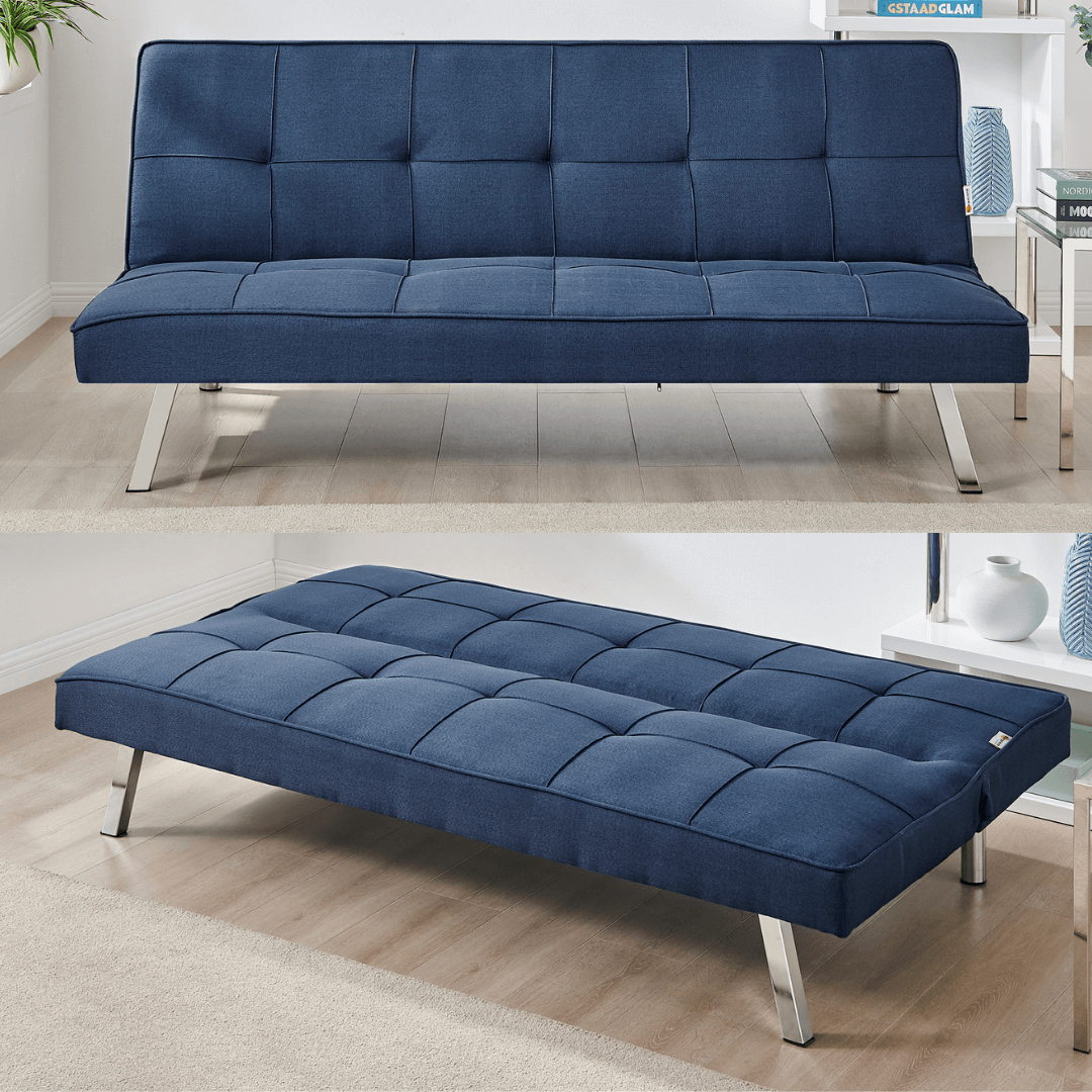 Navy Click Clack 3 Seater Sofa Bed - Britney Bargainia