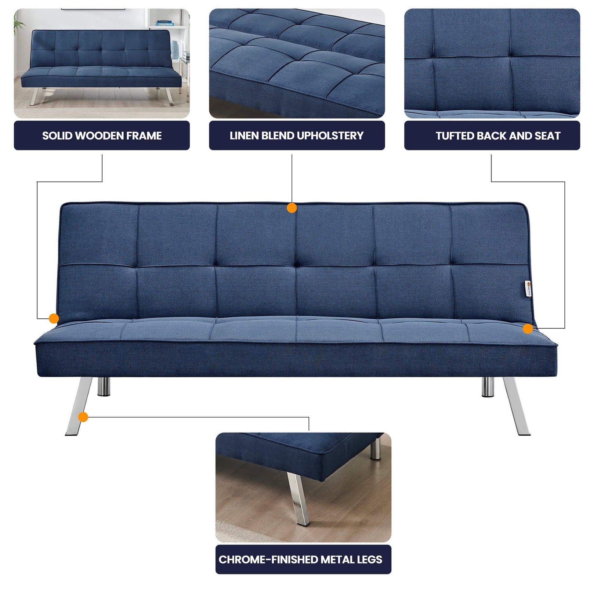 Navy Click Clack 3 Seater Sofa Bed - Britney Bargainia