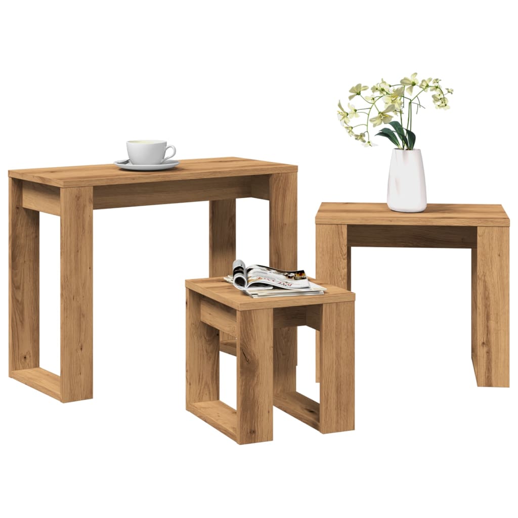 Nest of Tables 3 pcs Artisan Oak Engineered Wood - Bargainia.com - 