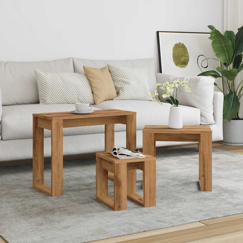 Nest of Tables 3 pcs Artisan Oak Engineered Wood - Bargainia.com - 
