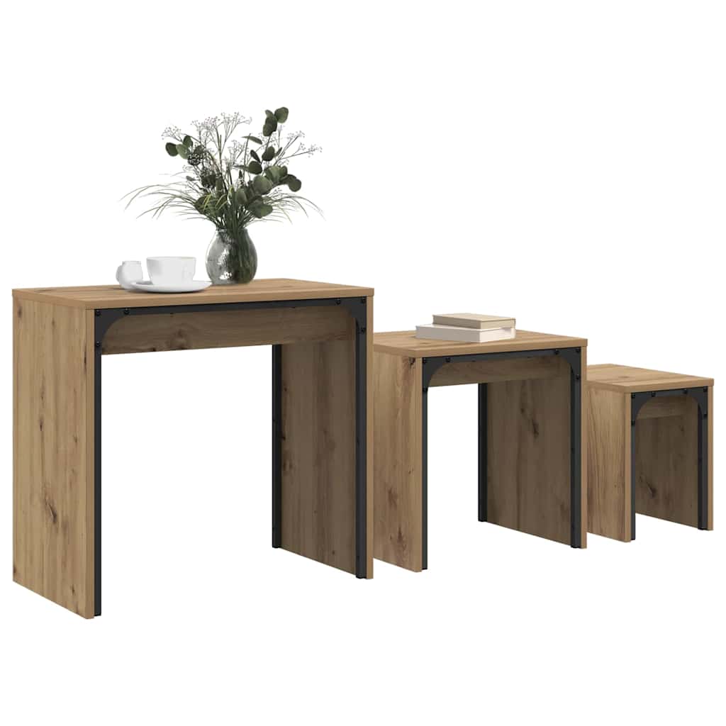 Nesting Coffee Table 3 pcs Artisan oak 60 x 35 x 56 cm - Bargainia.com - 