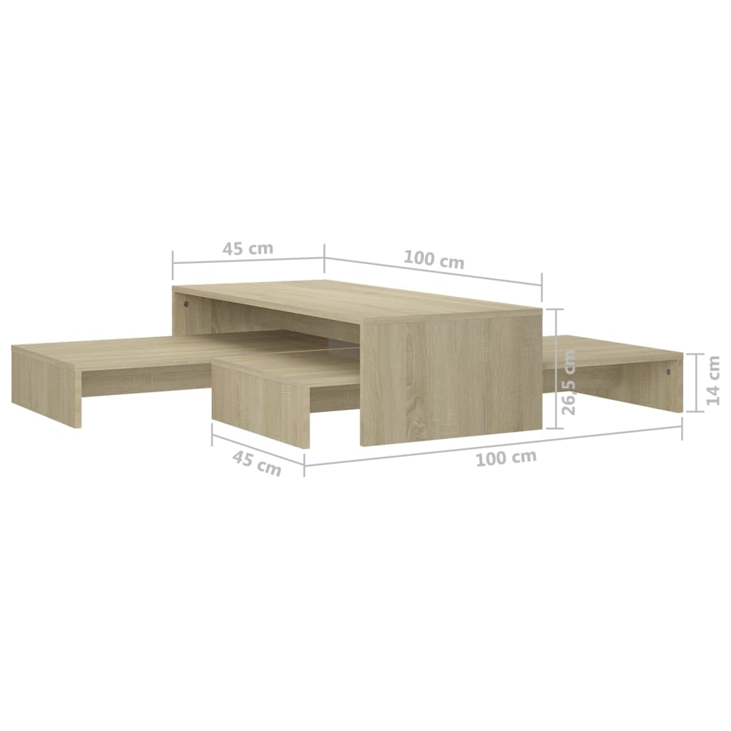 Nesting Coffee Table Set Sonoma Oak 100x100x26.5 cm Engineered Wood - Bargainia.com - 