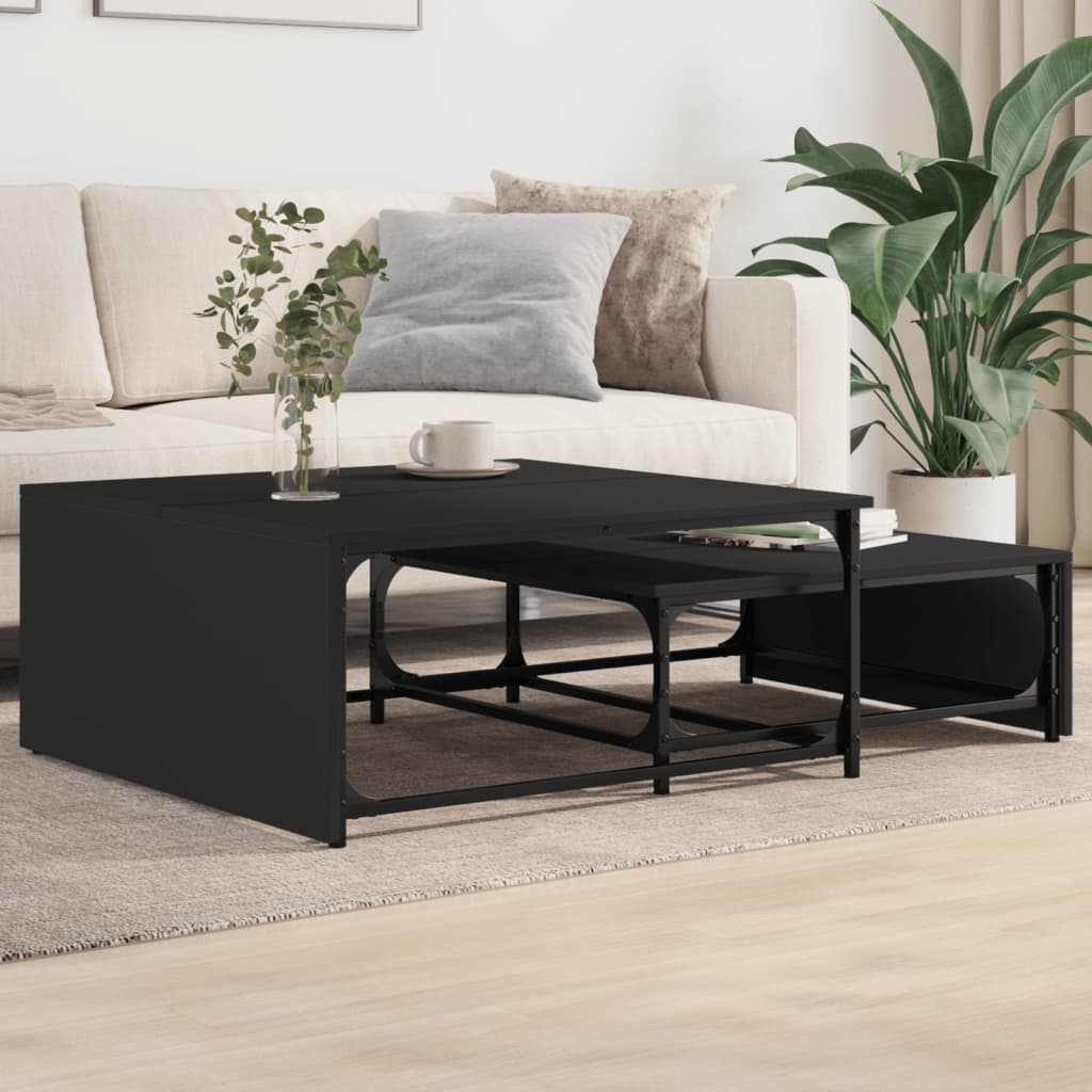 Nesting Coffee Tables 2 pcs Black Engineered Wood and Metal - Bargainia.com - 