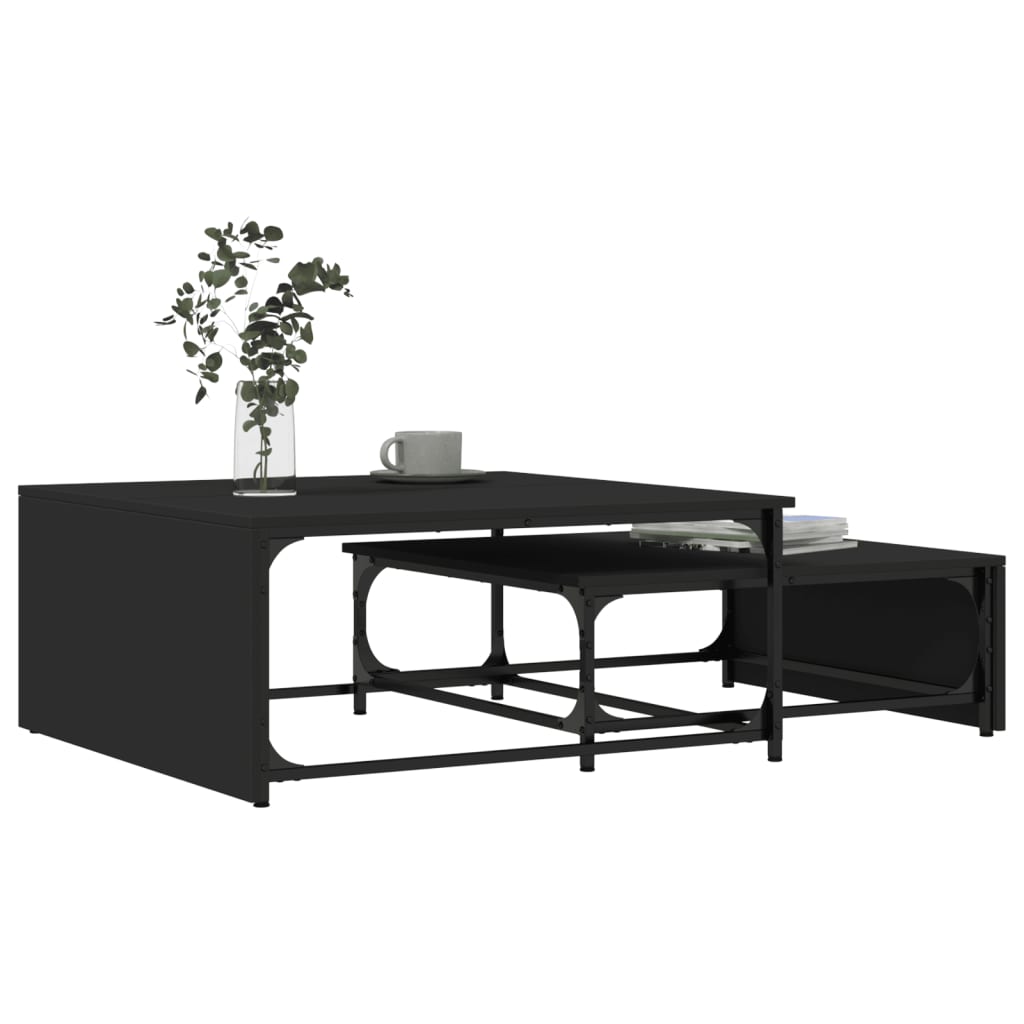 Nesting Coffee Tables 2 pcs Black Engineered Wood and Metal - Bargainia.com - 