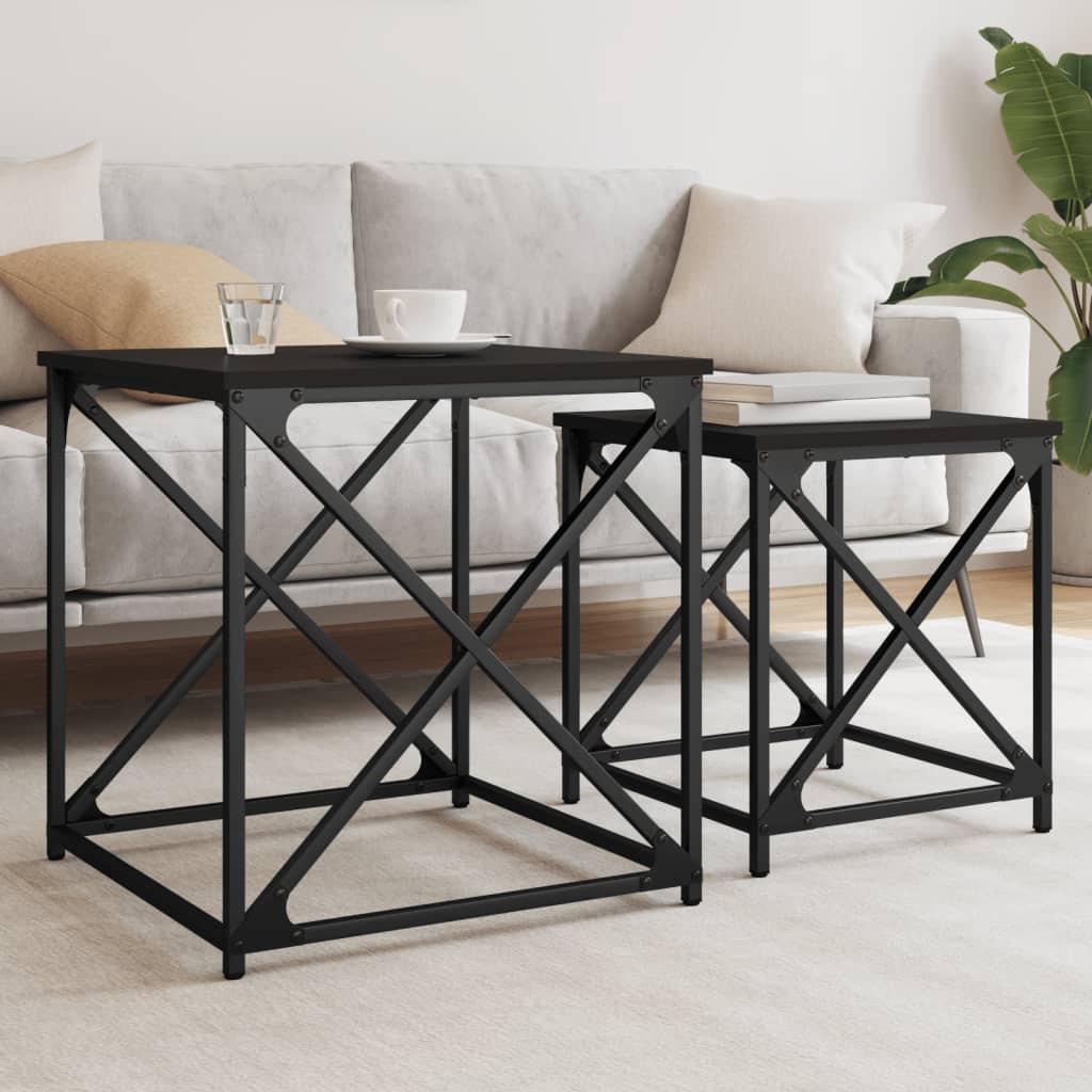 Nesting Coffee Tables 2 pcs Black Engineered Wood - Bargainia.com - 