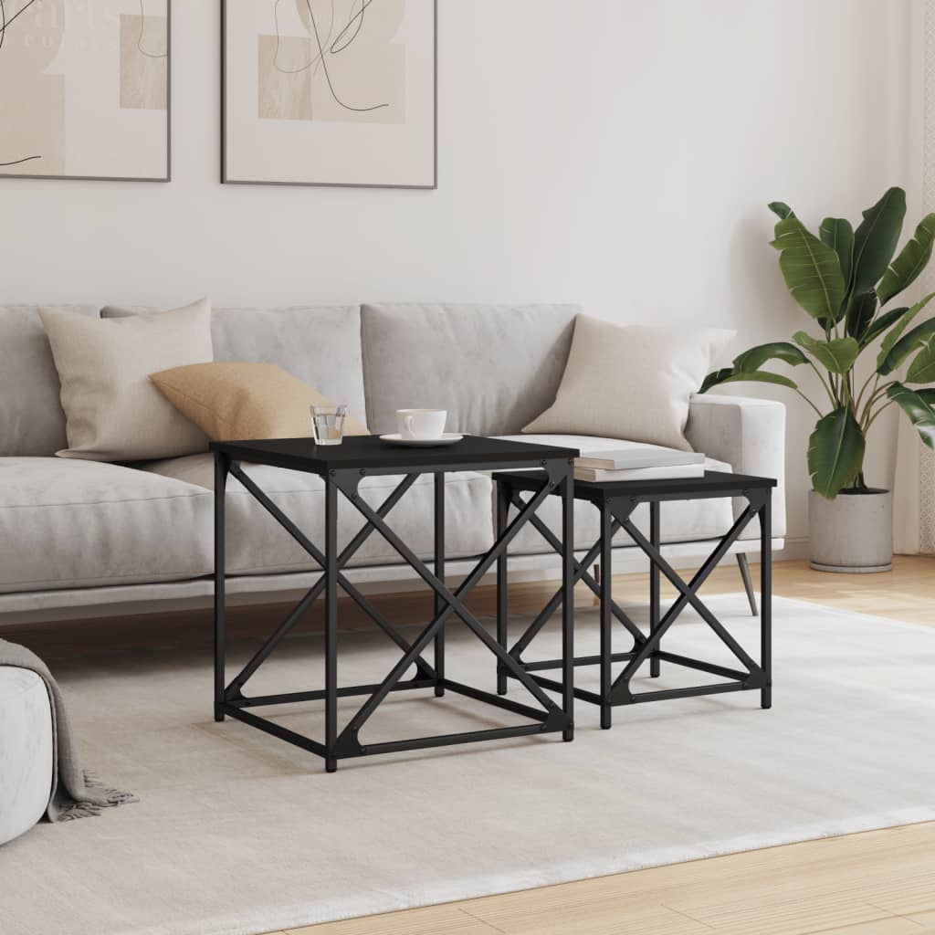 Nesting Coffee Tables 2 pcs Black Engineered Wood - Bargainia.com - 