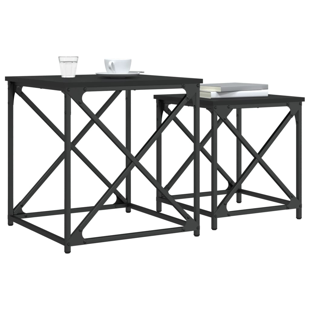 Nesting Coffee Tables 2 pcs Black Engineered Wood - Bargainia.com - 