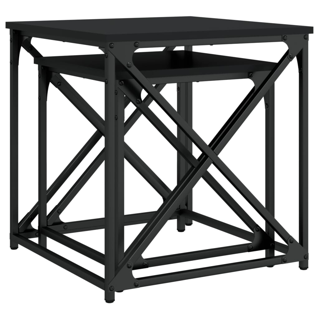 Nesting Coffee Tables 2 pcs Black Engineered Wood - Bargainia.com - 