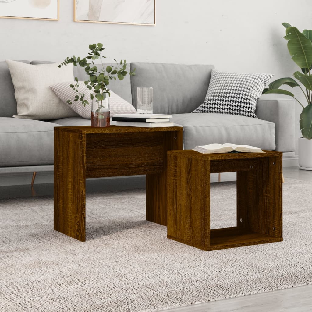 Nesting Coffee Tables 2 pcs Brown Oak Engineered Wood - Bargainia.com - 