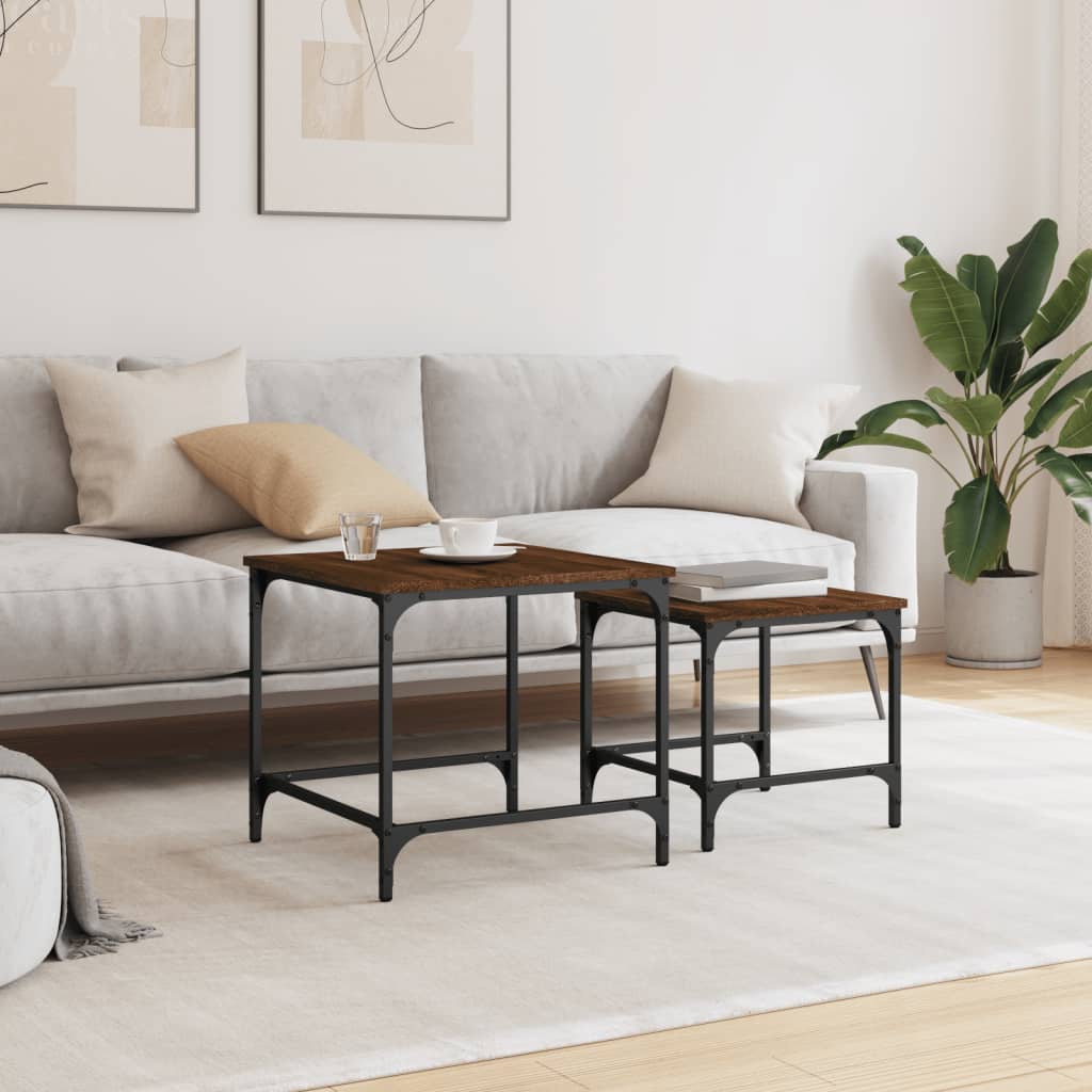 Nesting Coffee Tables 2 pcs Brown Oak Engineered Wood - Bargainia.com - 