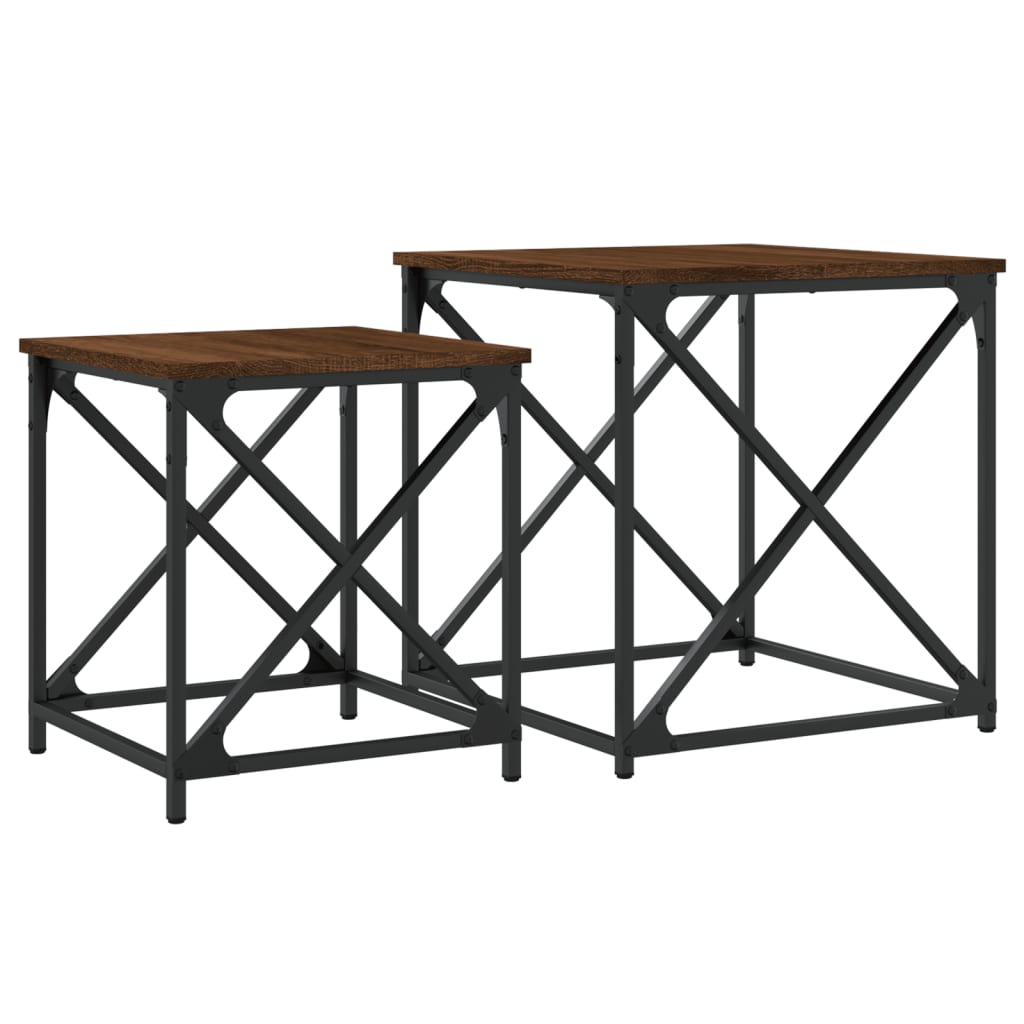 Nesting Coffee Tables 2 pcs Brown Oak Engineered Wood - Bargainia.com - 