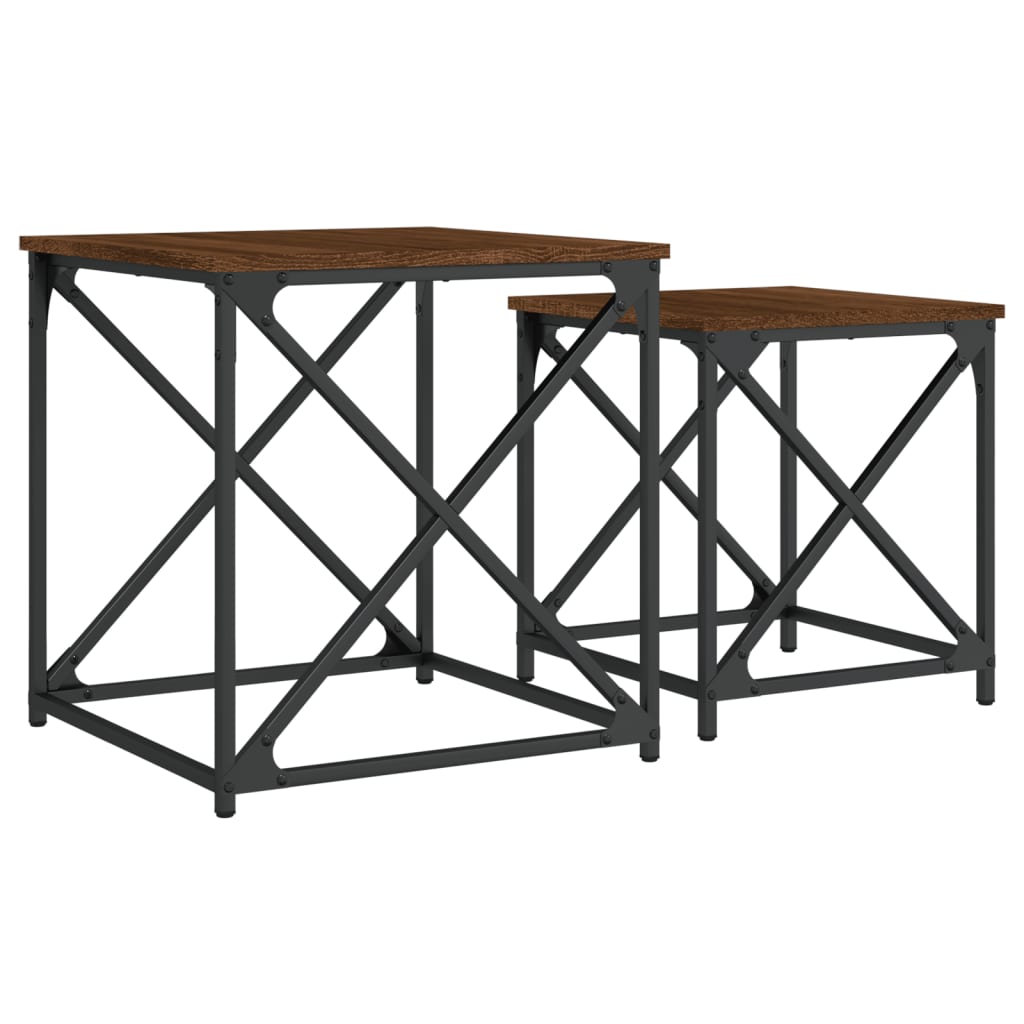 Nesting Coffee Tables 2 pcs Brown Oak Engineered Wood - Bargainia.com - 
