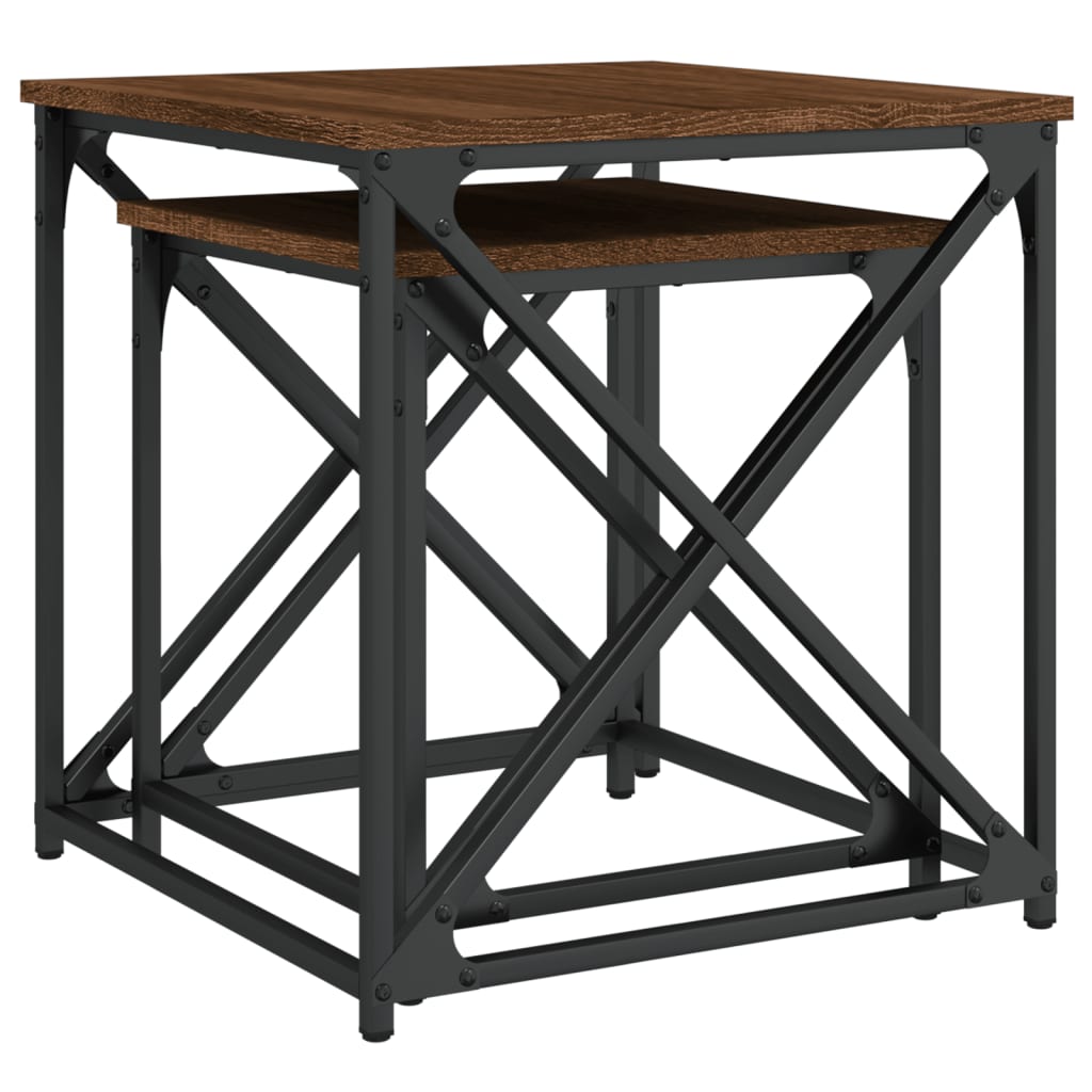 Nesting Coffee Tables 2 pcs Brown Oak Engineered Wood - Bargainia.com - 