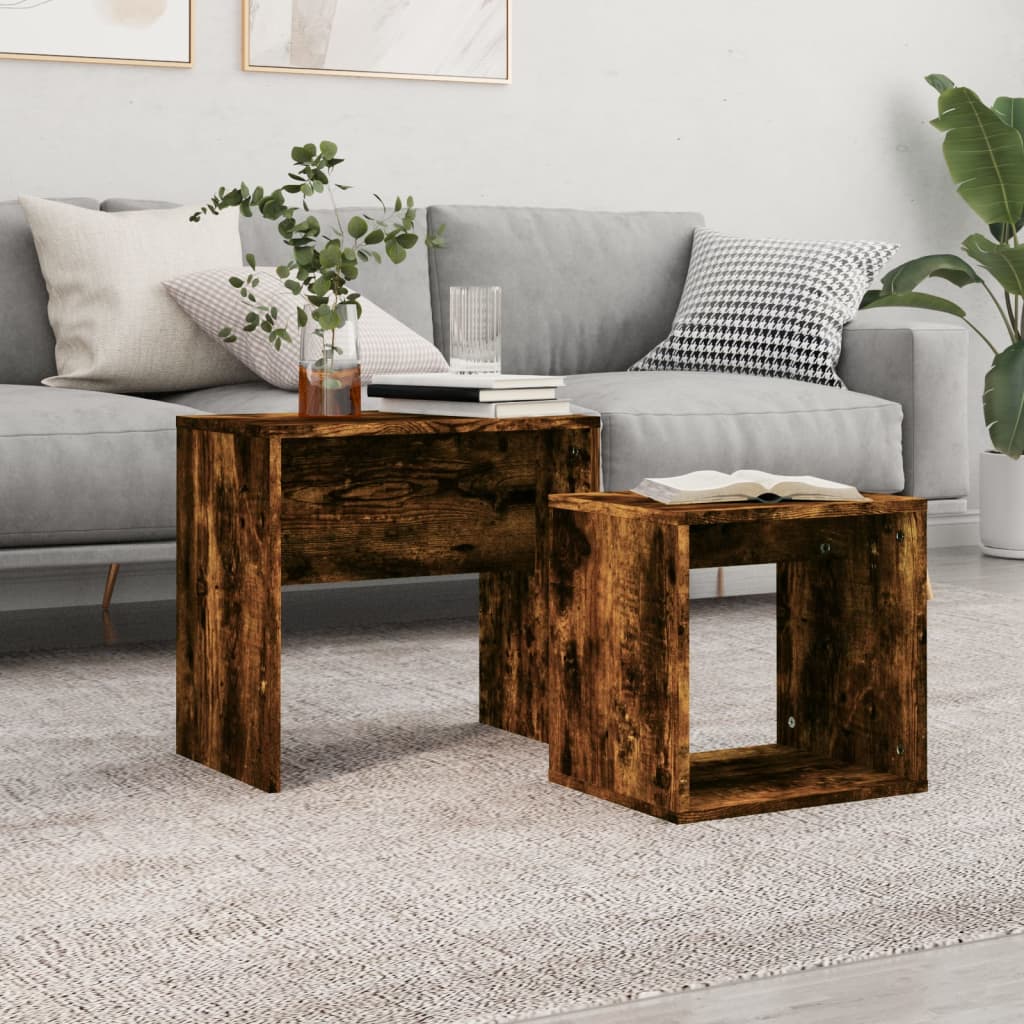 Nesting Coffee Tables 2 pcs Smoked Oak Engineered Wood - Bargainia.com - 