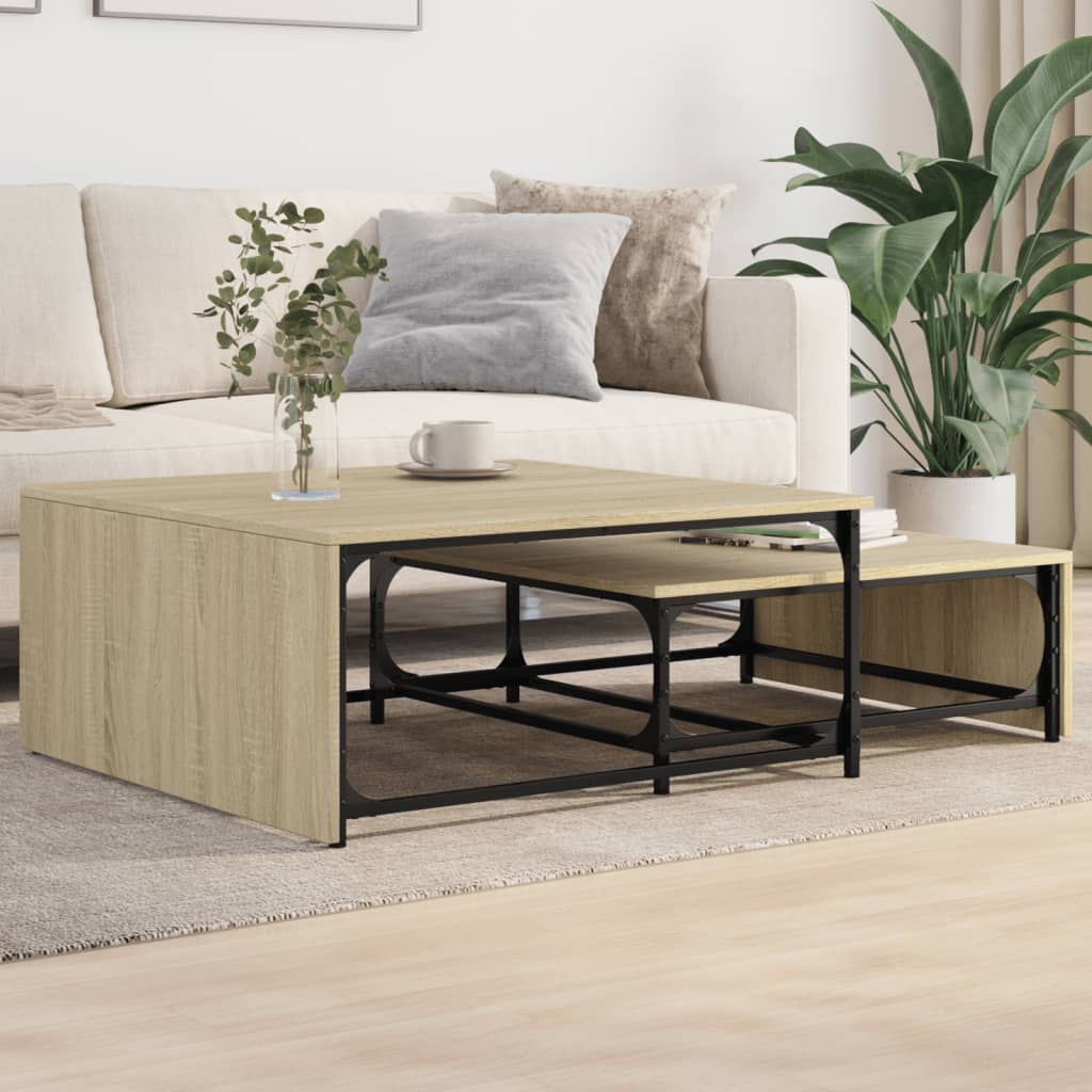 Nesting Coffee Tables 2 pcs Sonoma Oak Engineered Wood and Metal - Bargainia.com - 
