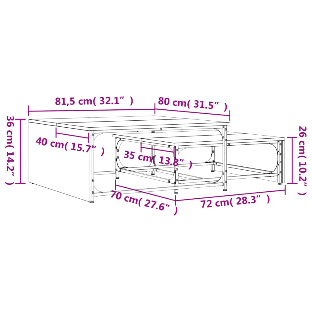 Nesting Coffee Tables 2 pcs Sonoma Oak Engineered Wood and Metal - Bargainia.com - 