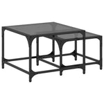 Nesting Coffee Tables 2 pcs with Black Glass Top Steel - Bargainia.com - 
