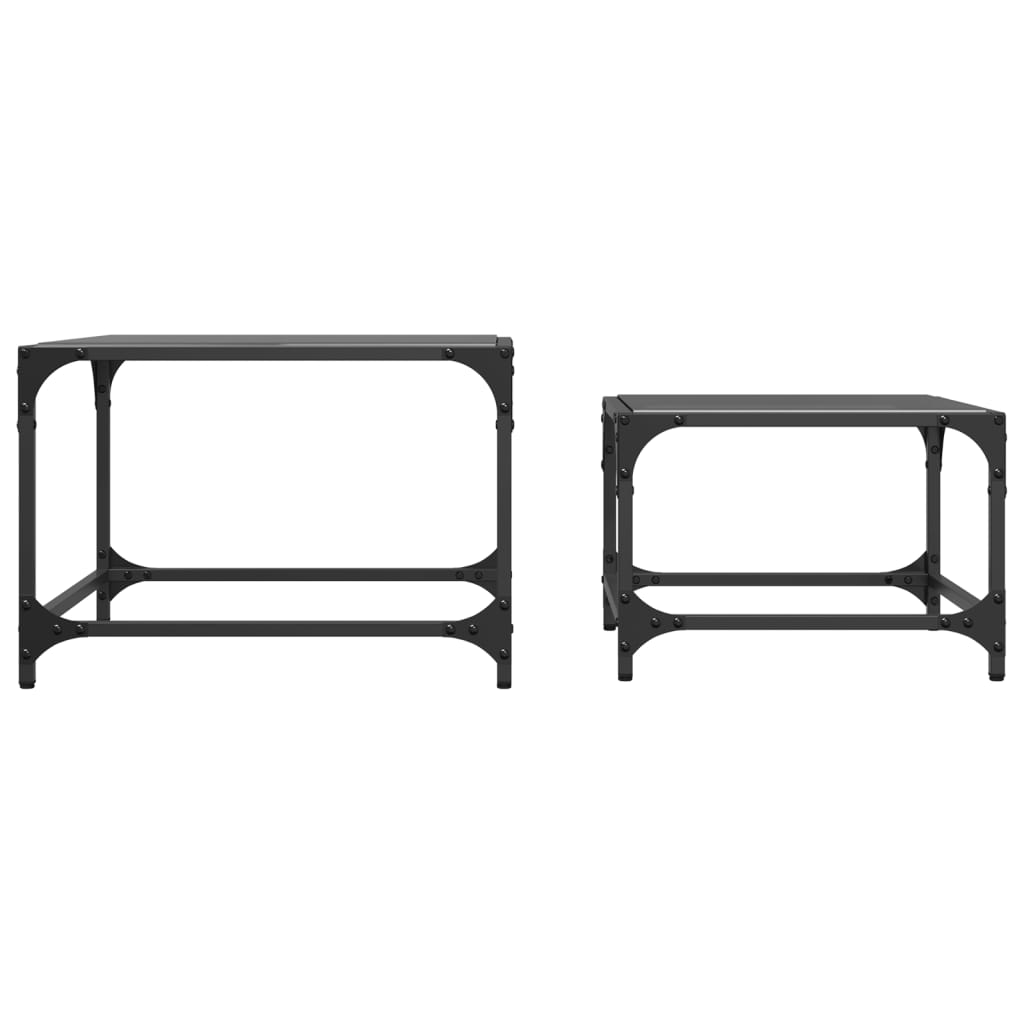 Nesting Coffee Tables 2 pcs with Black Glass Top Steel - Bargainia.com - 