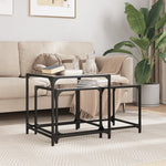 Nesting Coffee Tables 2 pcs with Black Glass Top Steel - Bargainia.com - 