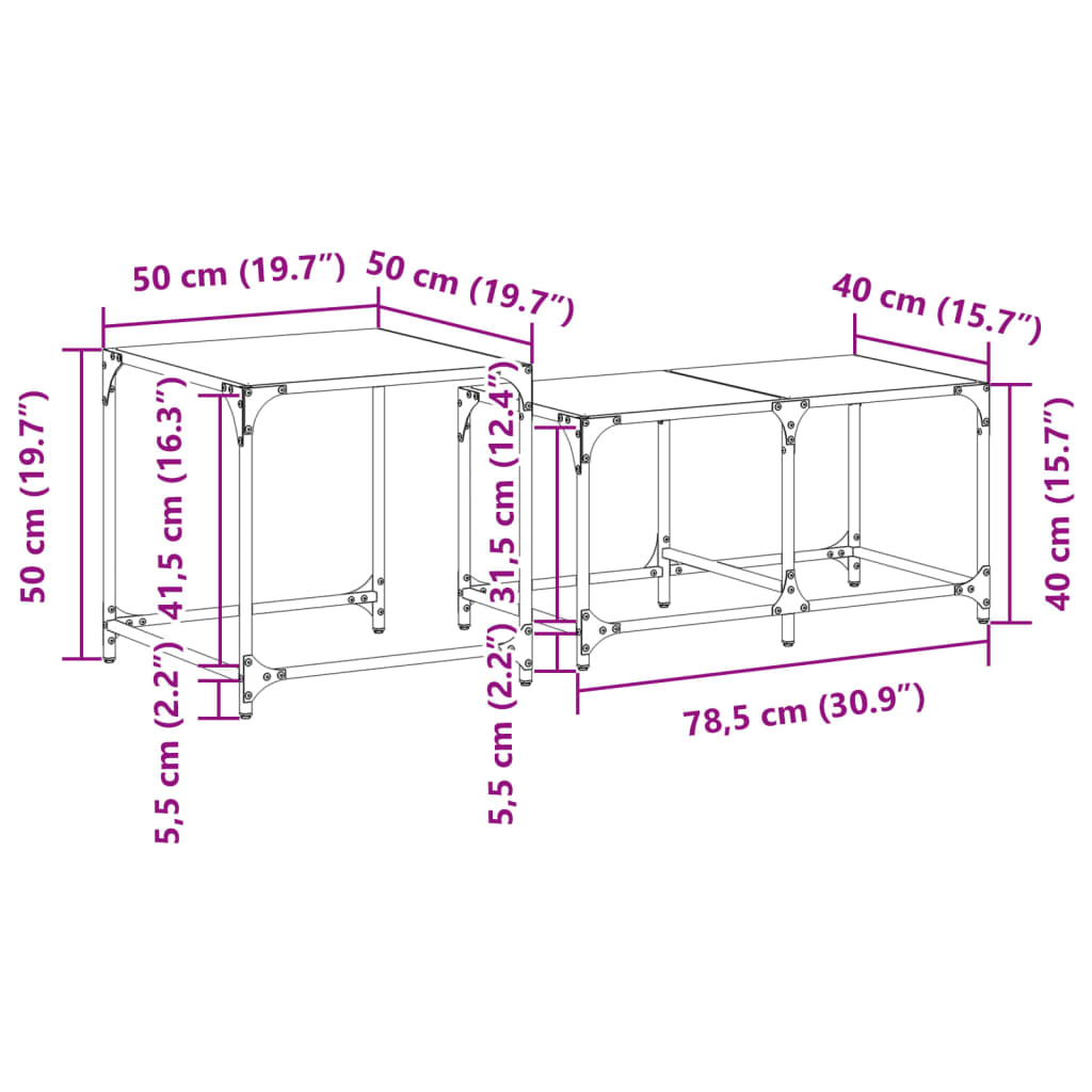 Nesting Coffee Tables 2 pcs with Transparent Glass Top Steel - Bargainia.com - 