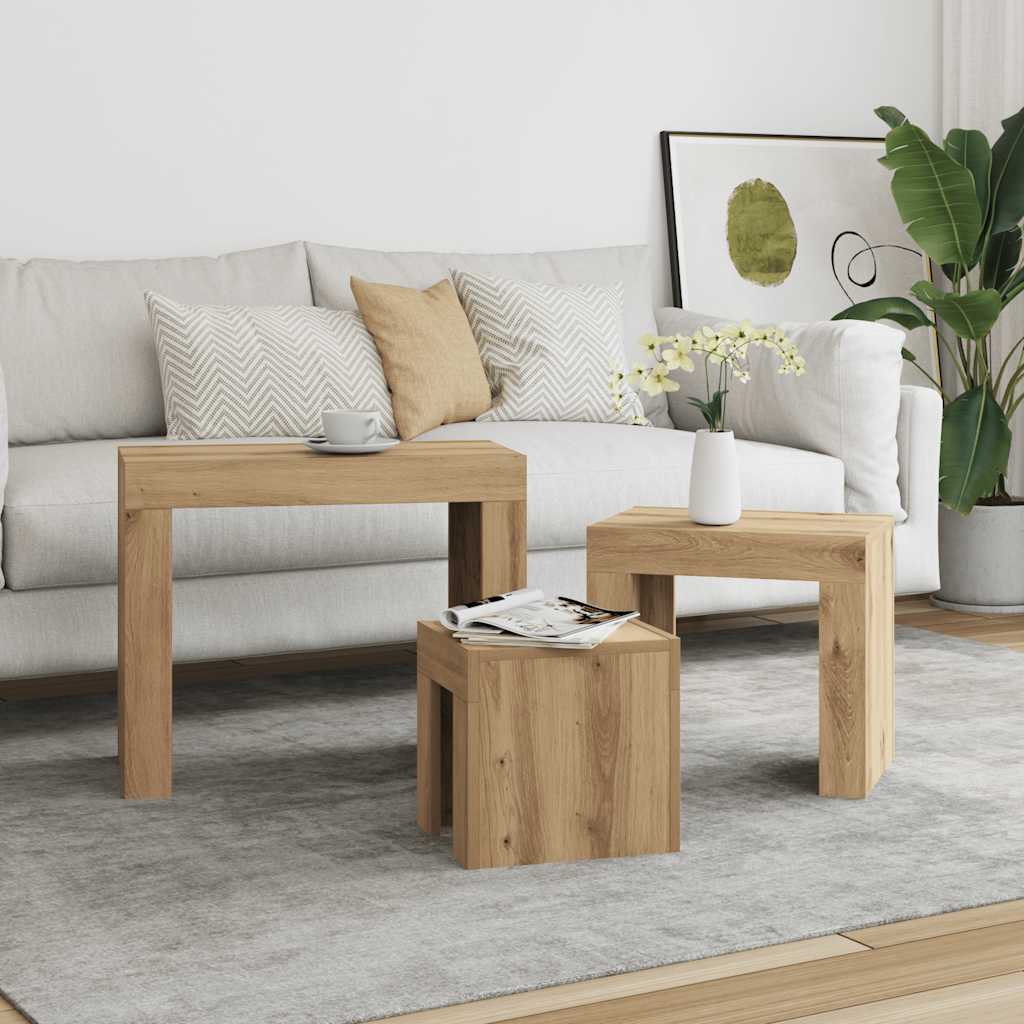 Nesting Coffee Tables 3 pcs Artisian Oak Engineered Wood - Bargainia.com - 