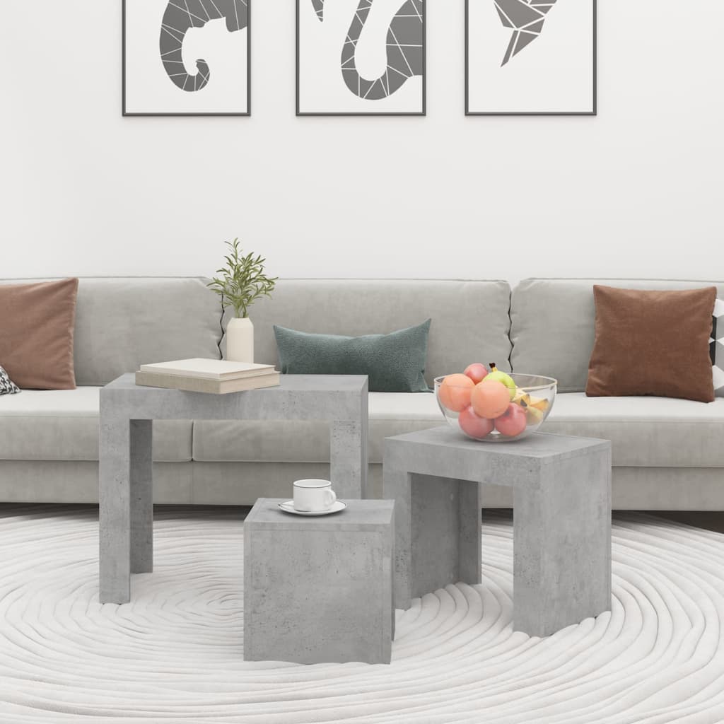 Nesting Coffee Tables 3 pcs Concrete Grey Engineered Wood - Bargainia.com - 8720286610824 - 808544